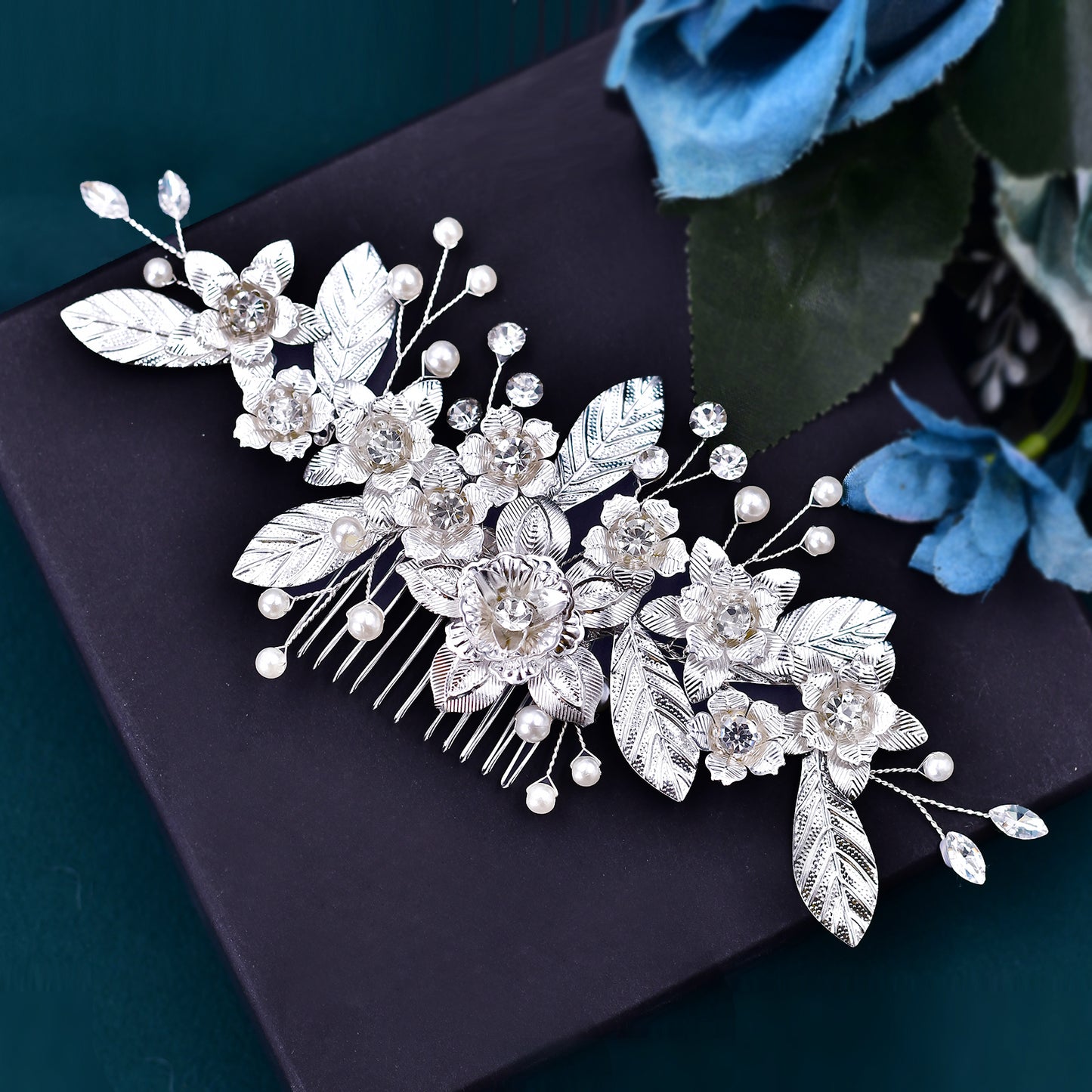 BRIDELLA BHP520 Woman Hair Comb Alloy Leaf Bride Hair Clip Wedding Hair Accessories Jewelry Rhinestones Headwear Bridal Headdress