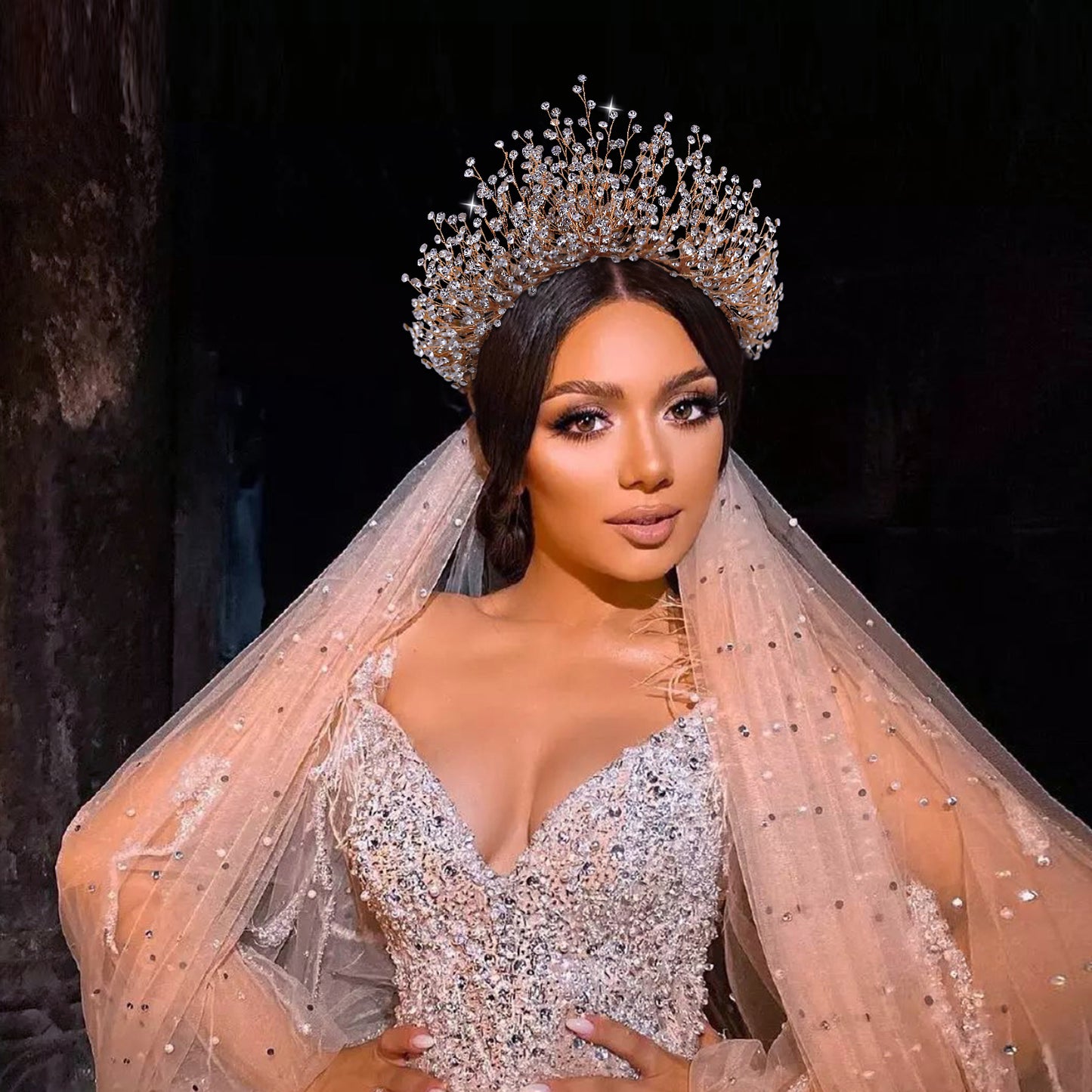 BRIDELLA BHP193 Bride Crown Bridal Tiara Wedding Hair Crown Bride Crown Bridal Wedding Hair Jewelry Princess Diadem Accessories