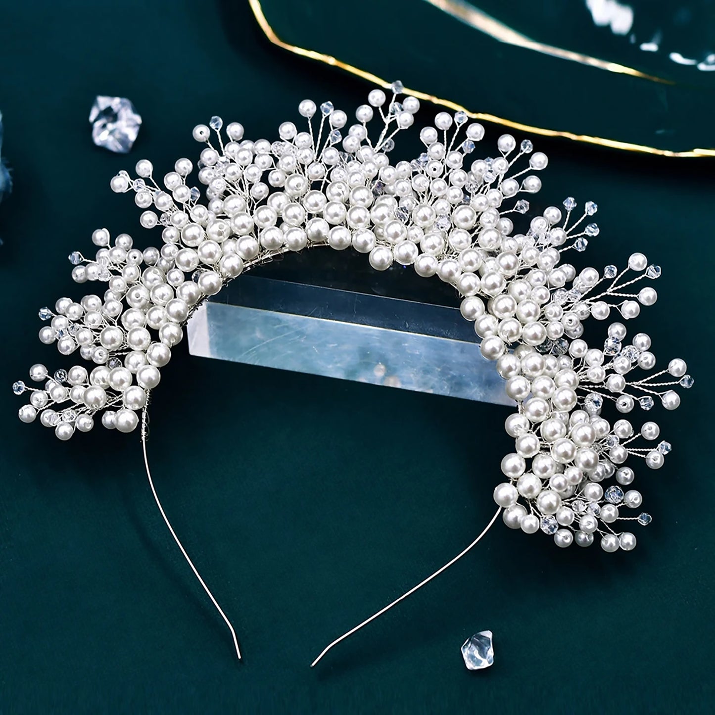 BRIDELLA BHP598 Wedding Pearls Crown Bridal Beaded Headband Woman Dress Jewelry Hair Accessories Classic Tiaras Girl Birthday