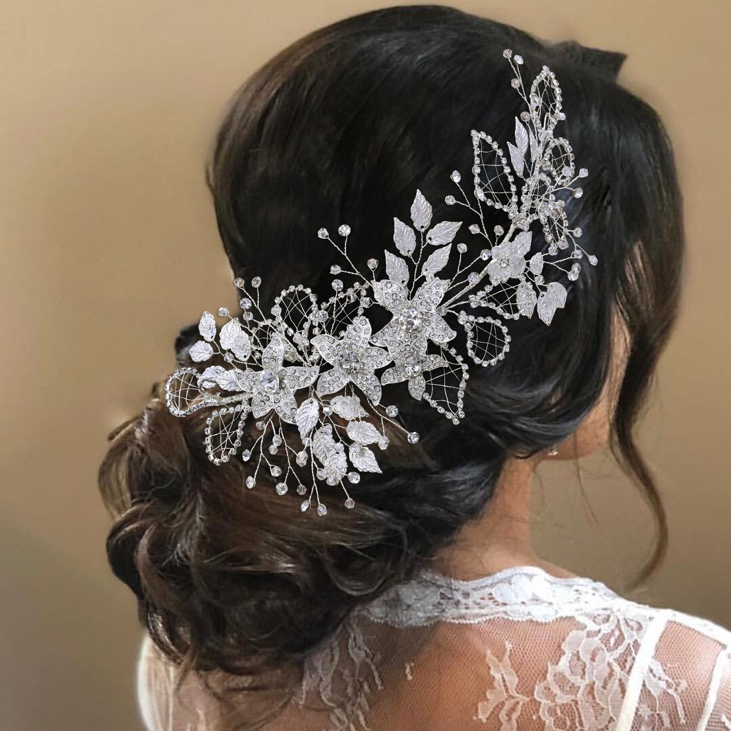 BRIDELLA BHP282 Wedding Bridal Headband Alloy Flower Headdress Shining Rhinestone Headpiece Women Banquet Party Hair Accessories