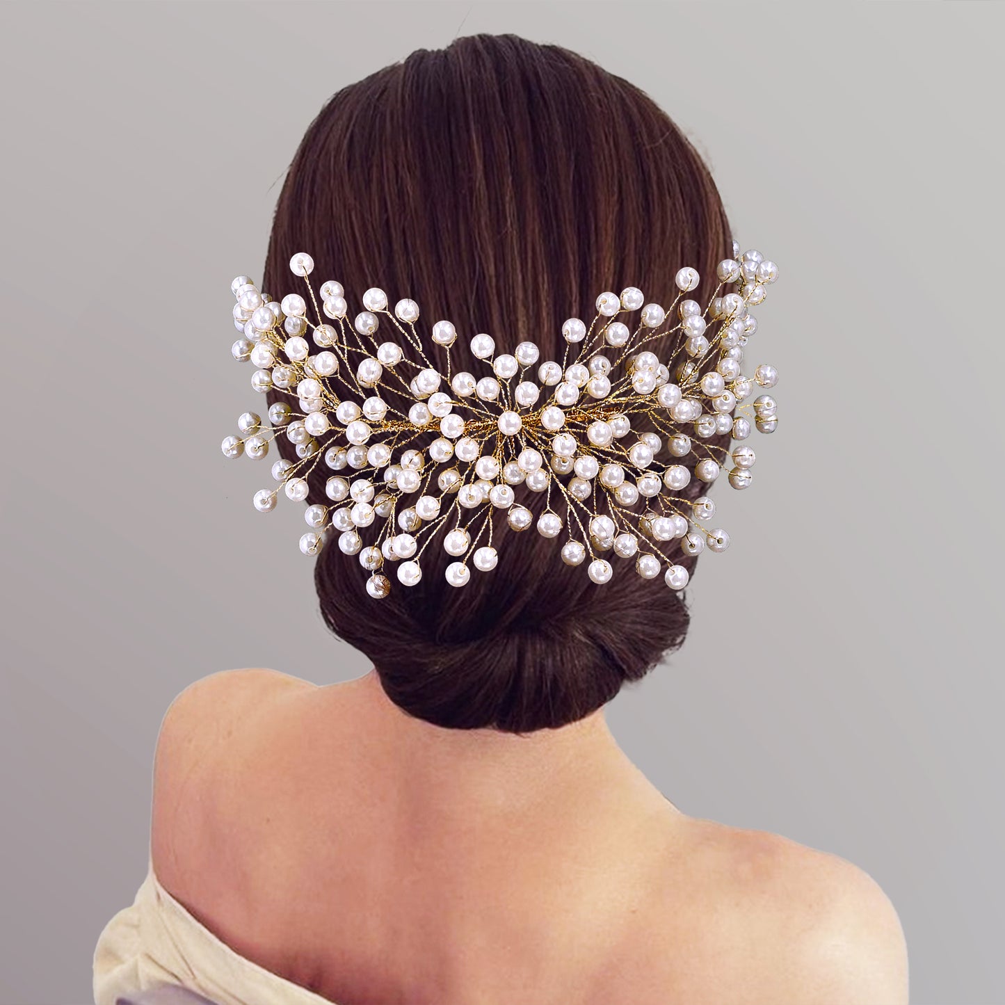 BRIDELLA BHP754 Bride Golden Color Headband Pearl Wedding Hair Accessories Women Headpieces Handmade Banquet Party Headdress