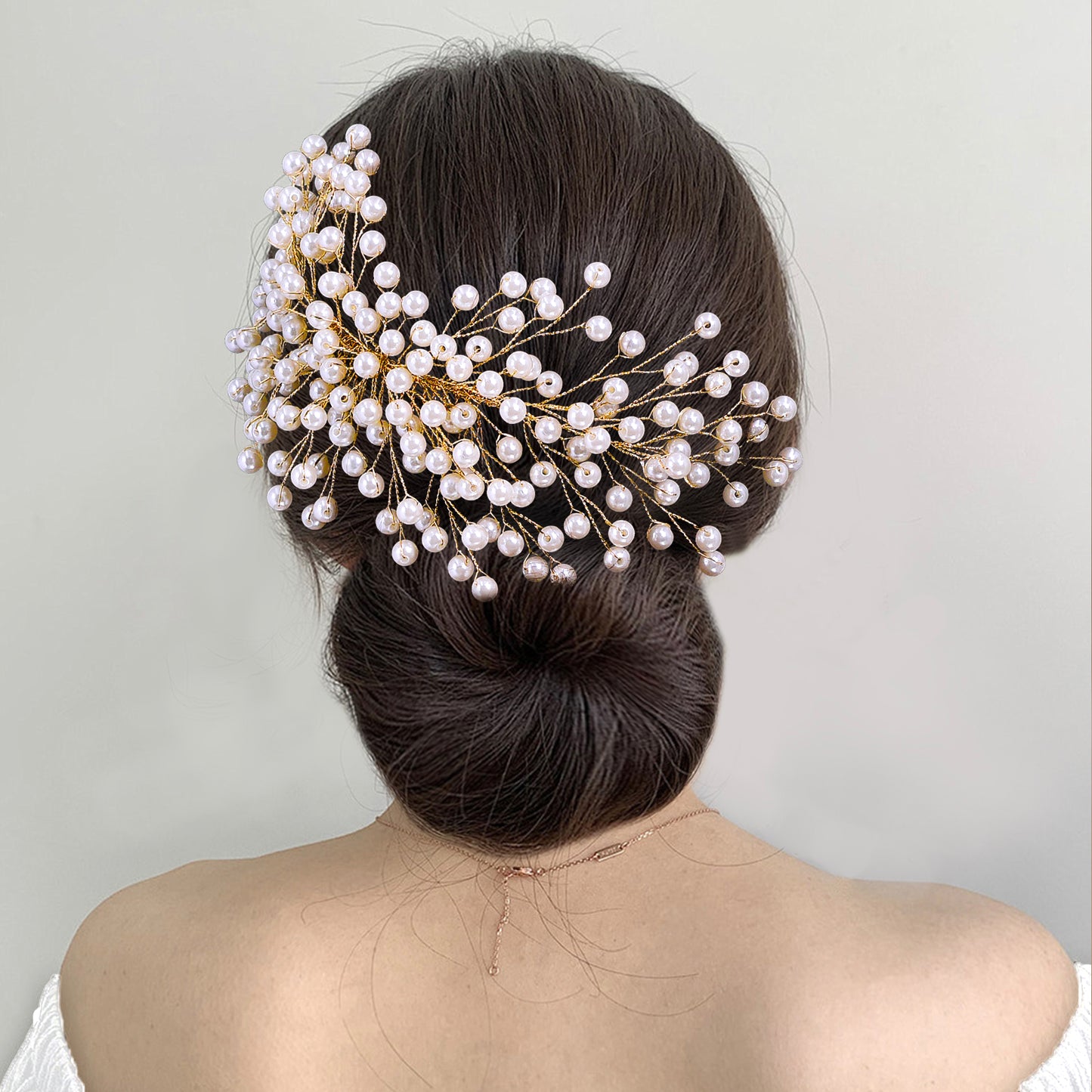 BRIDELLA BHP754 Bride Golden Color Headband Pearl Wedding Hair Accessories Women Headpieces Handmade Banquet Party Headdress