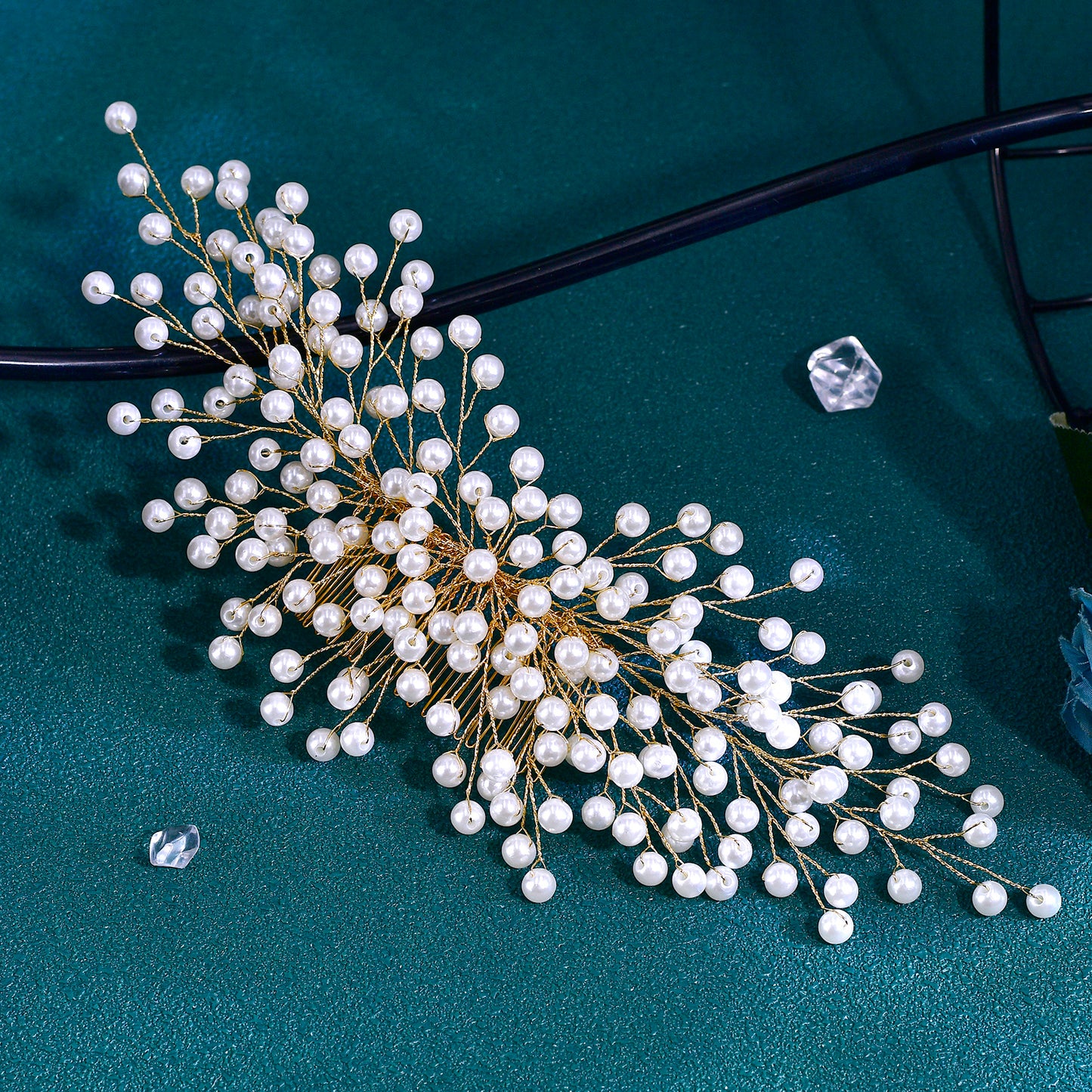 BRIDELLA BHP754 Bride Golden Color Headband Pearl Wedding Hair Accessories Women Headpieces Handmade Banquet Party Headdress