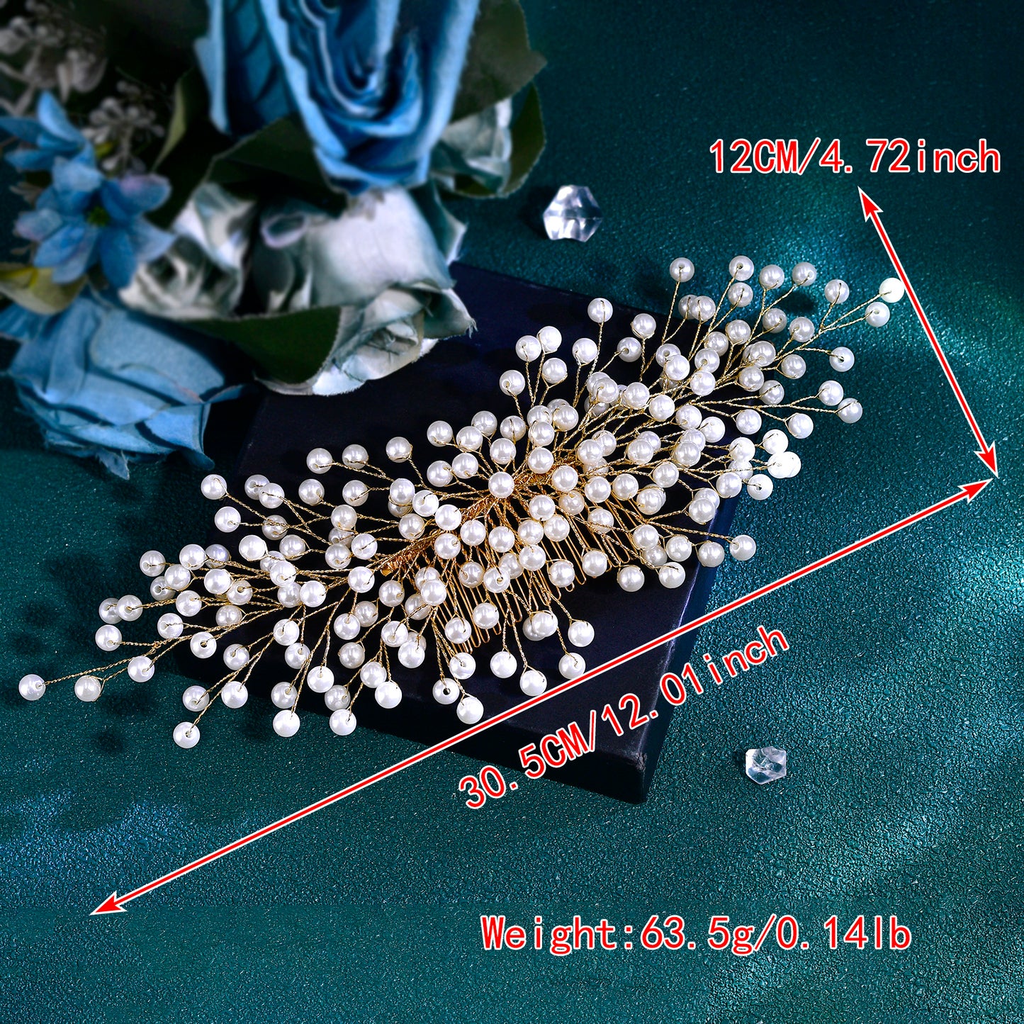 BRIDELLA BHP754 Bride Golden Color Headband Pearl Wedding Hair Accessories Women Headpieces Handmade Banquet Party Headdress