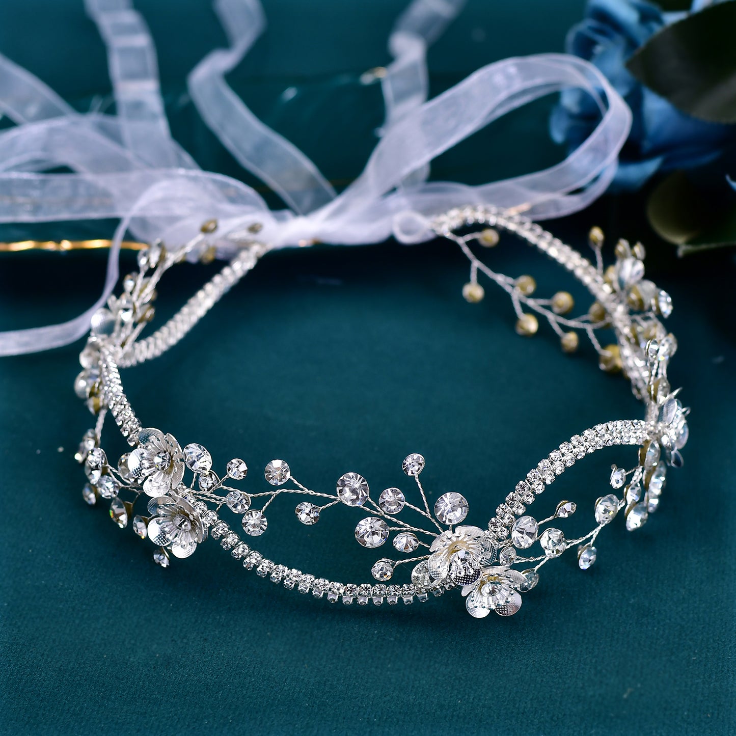 BRIDELLA BHP573 Elegant Bridal Headband Crystal Alloy Flower Bride Headpiece Wedding Hair Accessories Woman Headdress for Party