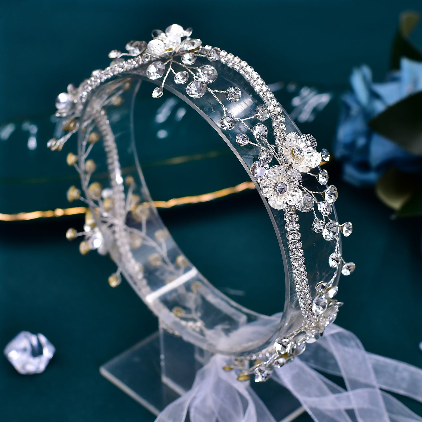 BRIDELLA BHP573 Elegant Bridal Headband Crystal Alloy Flower Bride Headpiece Wedding Hair Accessories Woman Headdress for Party