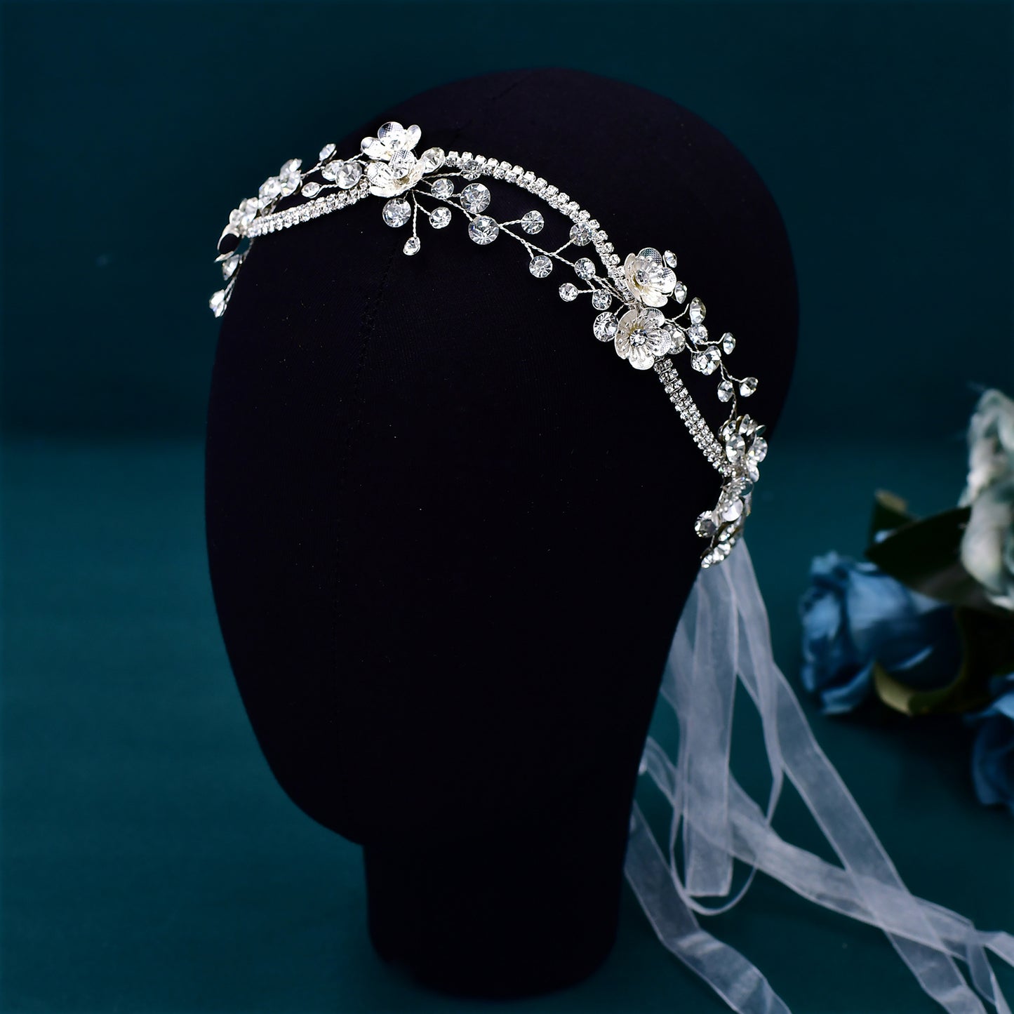 BRIDELLA BHP573 Elegant Bridal Headband Crystal Alloy Flower Bride Headpiece Wedding Hair Accessories Woman Headdress for Party