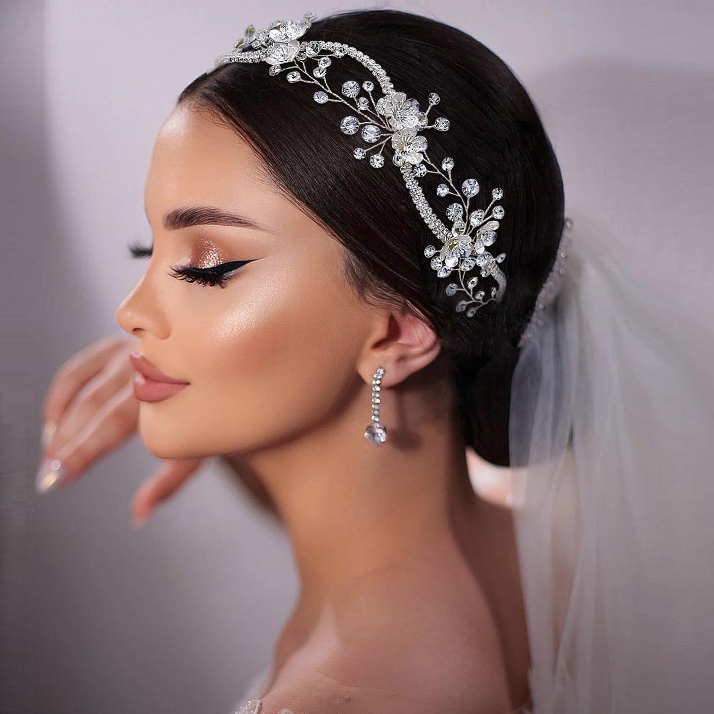 BRIDELLA BHP573 Elegant Bridal Headband Crystal Alloy Flower Bride Headpiece Wedding Hair Accessories Woman Headdress for Party