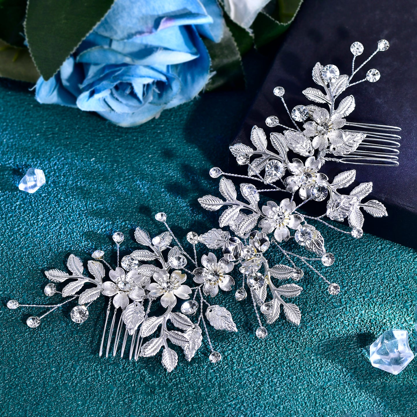 BRIDELLA BHP843 Fashion Alloy Leaf Hair Comb Accessories Rhinestones Hairpins for Daily Party Gathering Wedding Wearing Hair Comb