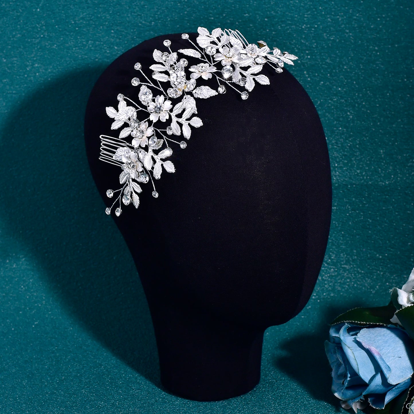 BRIDELLA BHP843 Fashion Alloy Leaf Hair Comb Accessories Rhinestones Hairpins for Daily Party Gathering Wedding Wearing Hair Comb