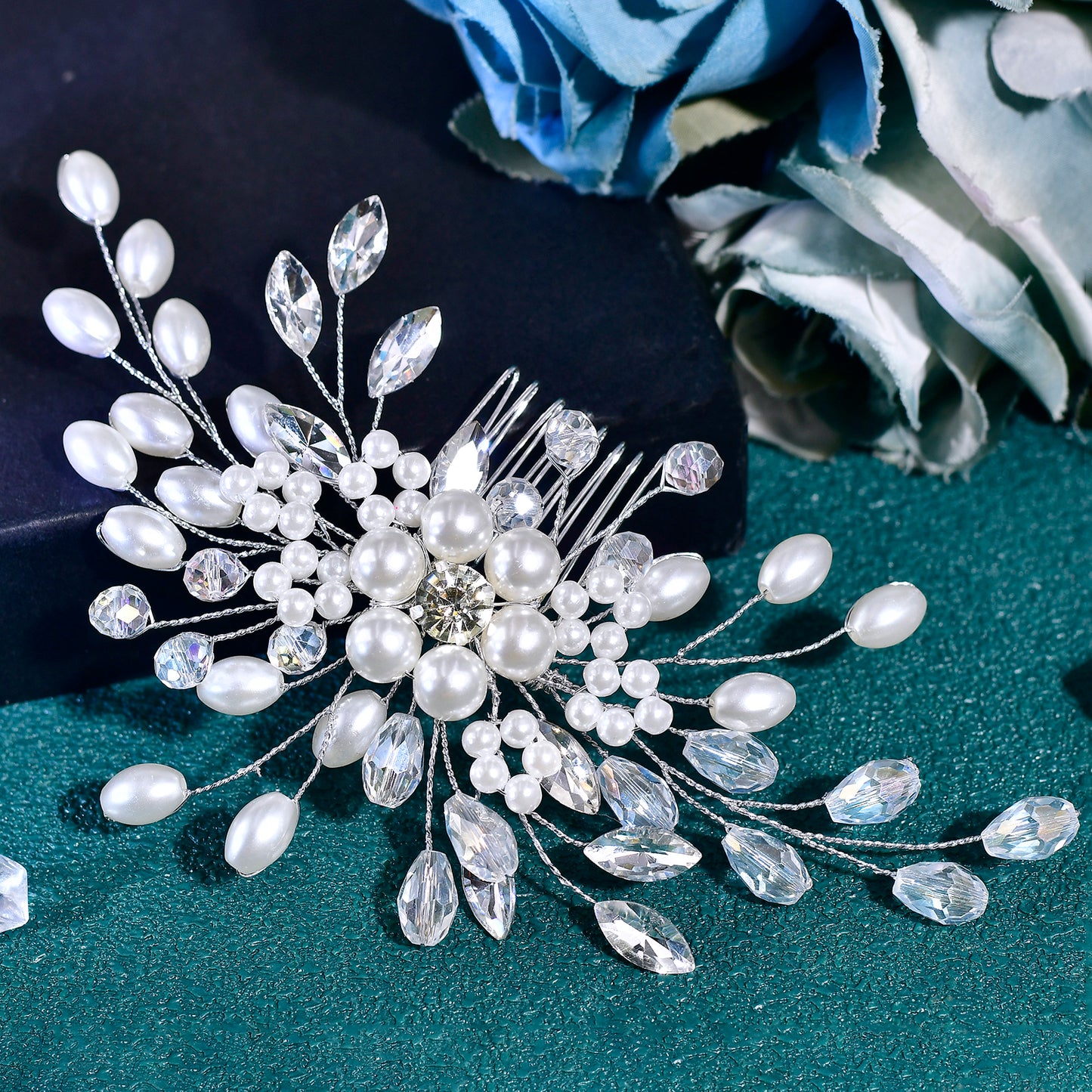 BRIDELLA BHP836 Wedding Crystal Pearl Hair Comb Bling Rhinestone Hairpin Headdress Tiara For Women Bridal Hair Accessories Gift