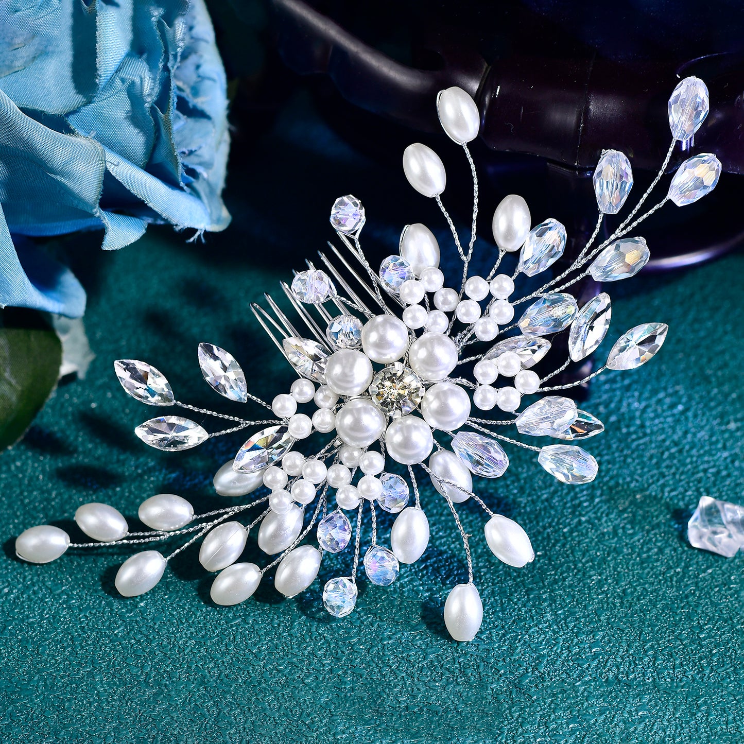 BRIDELLA BHP836 Wedding Crystal Pearl Hair Comb Bling Rhinestone Hairpin Headdress Tiara For Women Bridal Hair Accessories Gift