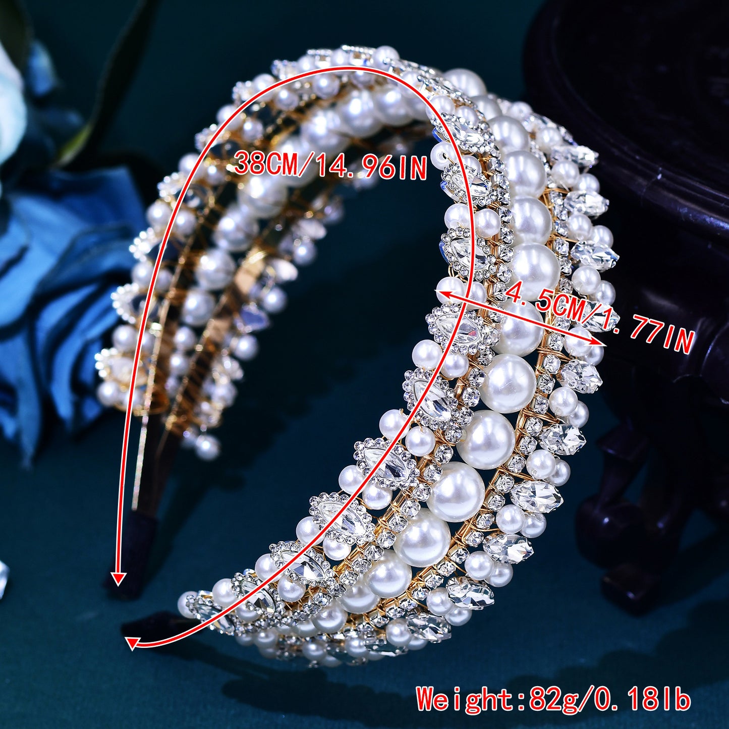 BRIDELLA BHP631 Bridal Headband with Pearls Rhinestone Woman Wedding Beaded Hair Accessories Luxury Gemstone Bridesmaid Headwear