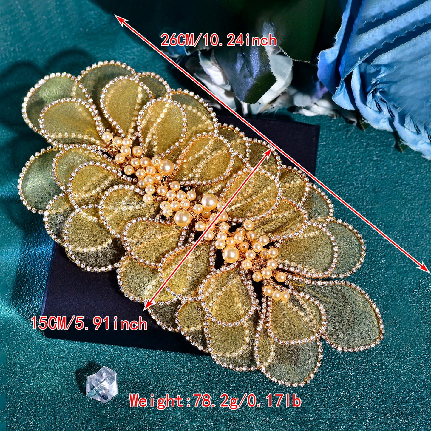 BRIDELLA BHP681 Handmade Mesh Flower Headband Women Gold Color Pearl Headwear Hair Accessories Rhinestone Wedding Headdress