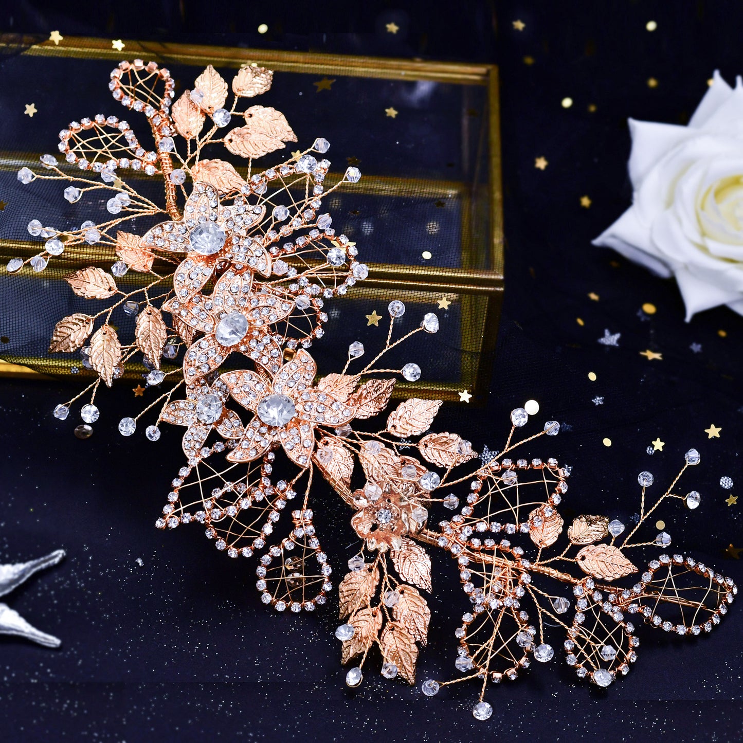 BRIDELLA BHP282 Alloy Flower Headband Wedding Hair Accessories Rhinestone Crystal Women Headdress Banquet Party Headpiece