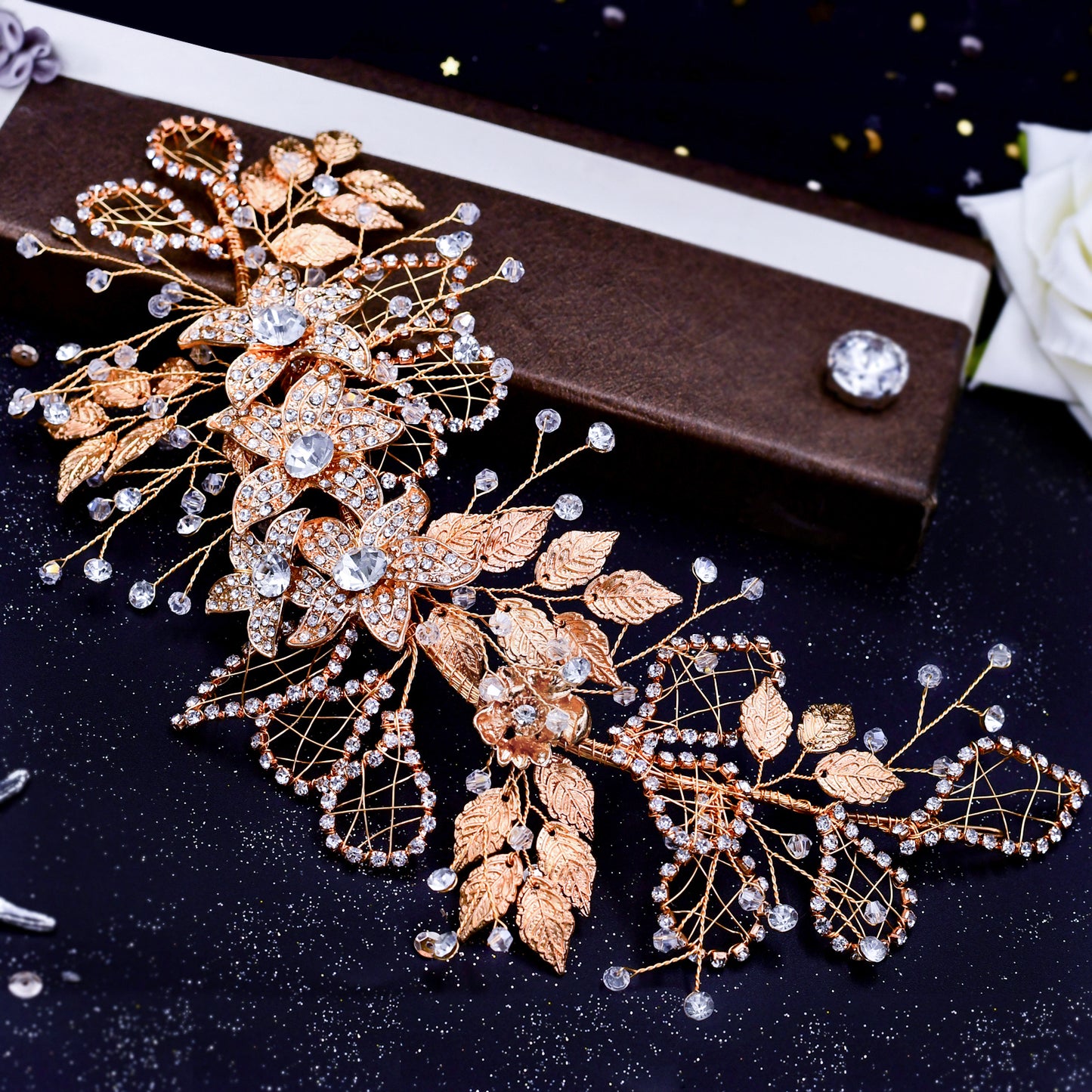 BRIDELLA BHP282 Alloy Flower Headband Wedding Hair Accessories Rhinestone Crystal Women Headdress Banquet Party Headpiece