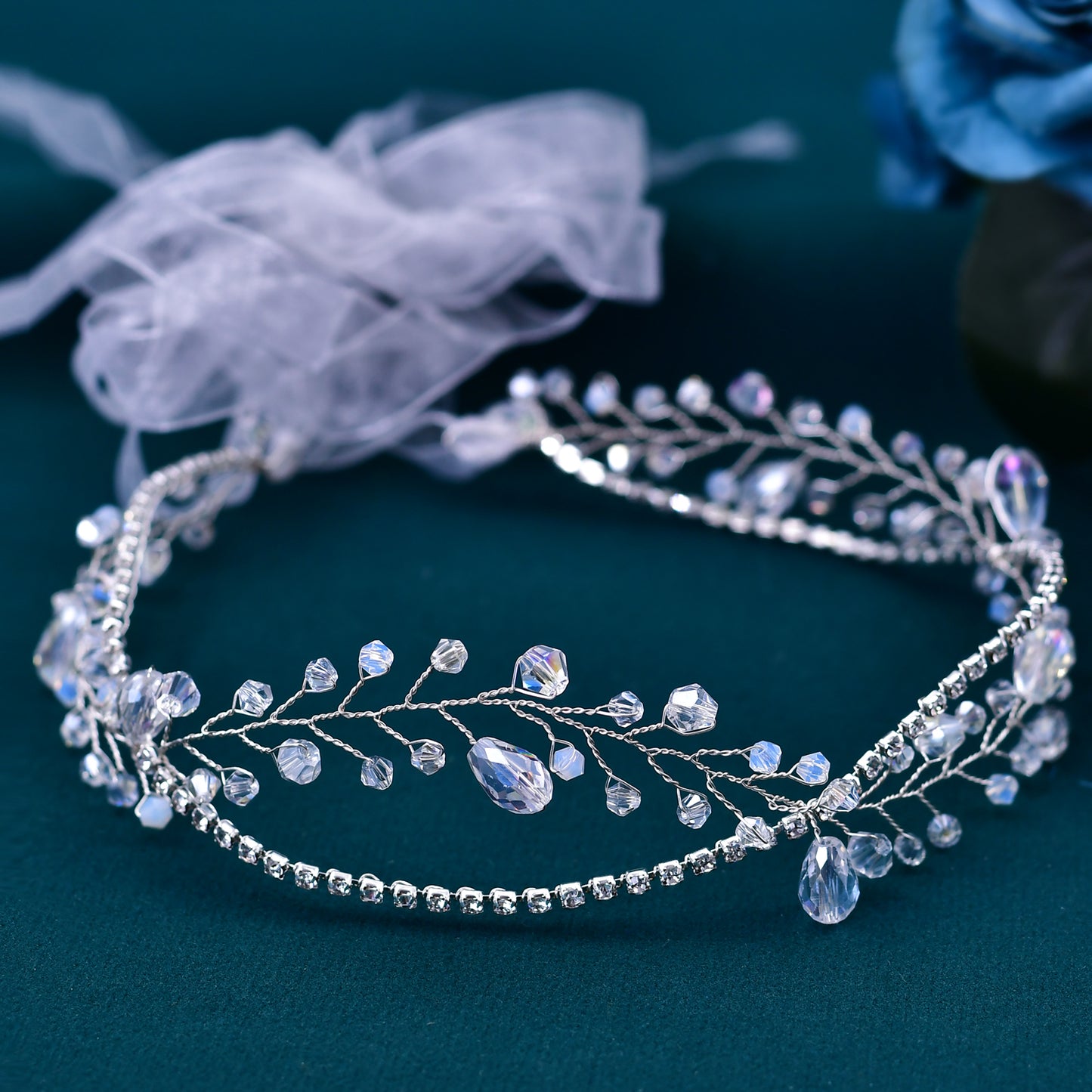 BRIDELLA BHP93 Bridal Tiara Crystal Woman Headpiece Wedding Headwear Hair Accessories Jewelry Handmade Bride Headband for Party