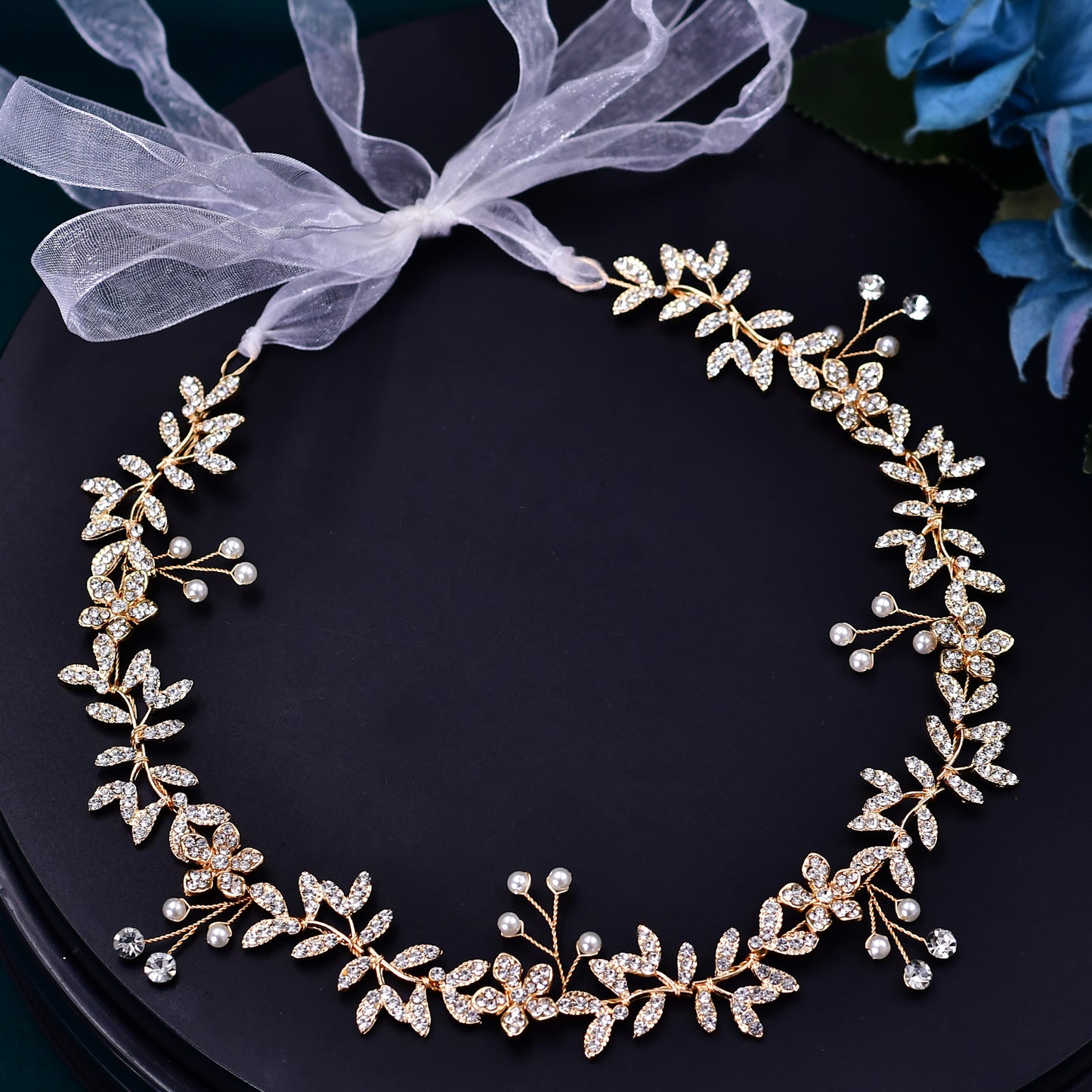 BRIDELLA BHP89 Golden Color Wedding Headband Alloy Leaf Pearl Bridal Headpiece Woman Hair Accessories Bridesmaid Headdress