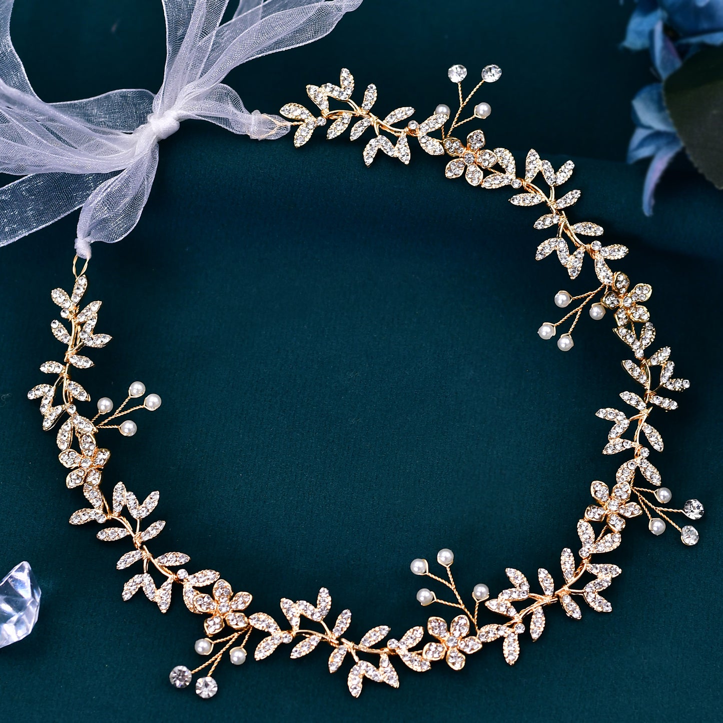BRIDELLA BHP89 Golden Color Wedding Headband Alloy Leaf Pearl Bridal Headpiece Woman Hair Accessories Bridesmaid Headdress