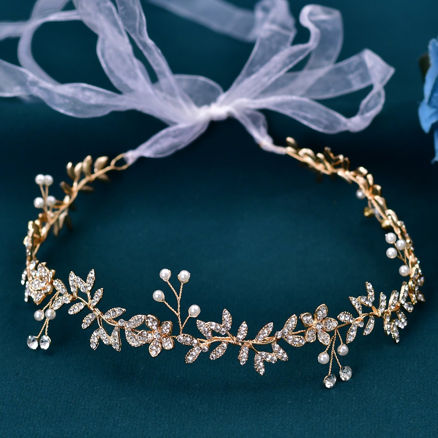 BRIDELLA BHP89 Golden Color Wedding Headband Alloy Leaf Pearl Bridal Headpiece Woman Hair Accessories Bridesmaid Headdress