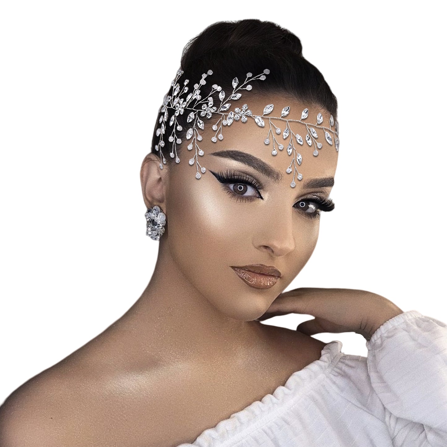 BRIDELLA BHP65 Handmade Rhinestone Woman Headband Bride Wedding Hair Accessories Head Jewelry Bridal Headpieces with Organza Ribbon