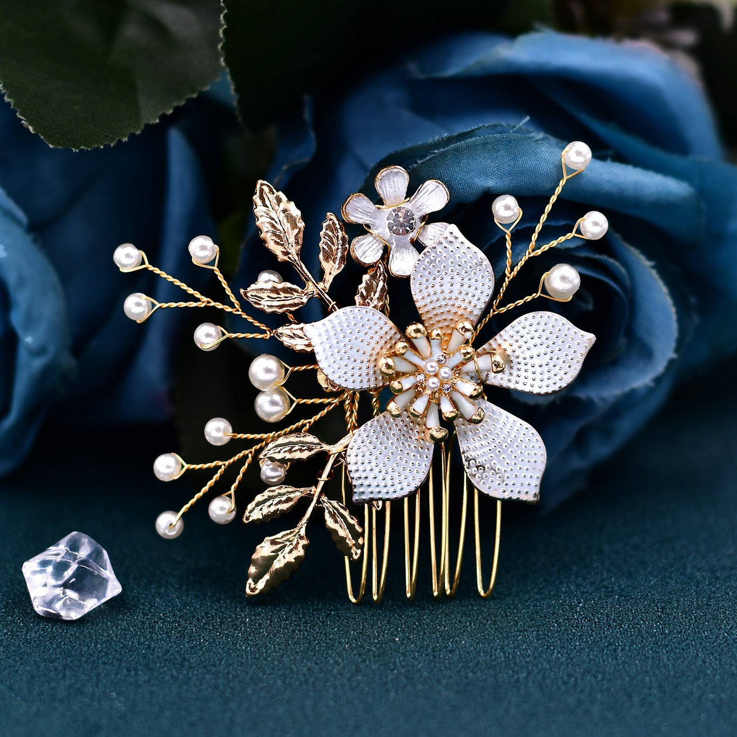BRIDELLA BHP359 Alloy Flower Wedding Hair Comb for Bride Bridesmaid Headwear Handmade Pearl Woman Hair Clip Accessories Headdress