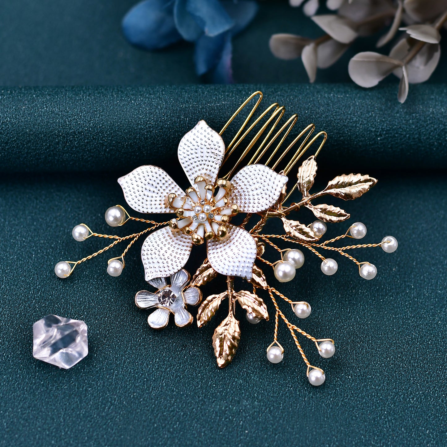 BHP359 gold rhinestone pearl hair comb