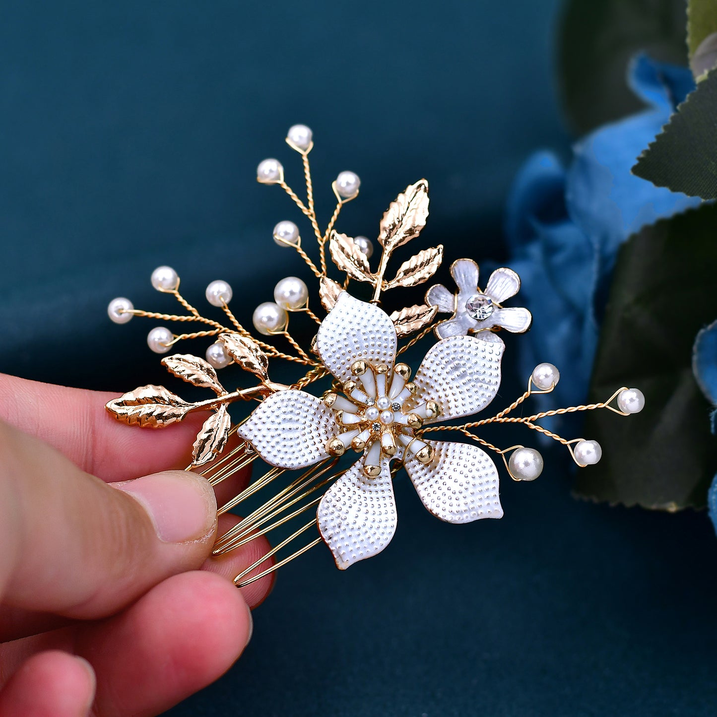 BRIDELLA BHP359 Alloy Flower Wedding Hair Comb for Bride Bridesmaid Headwear Handmade Pearl Woman Hair Clip Accessories Headdress