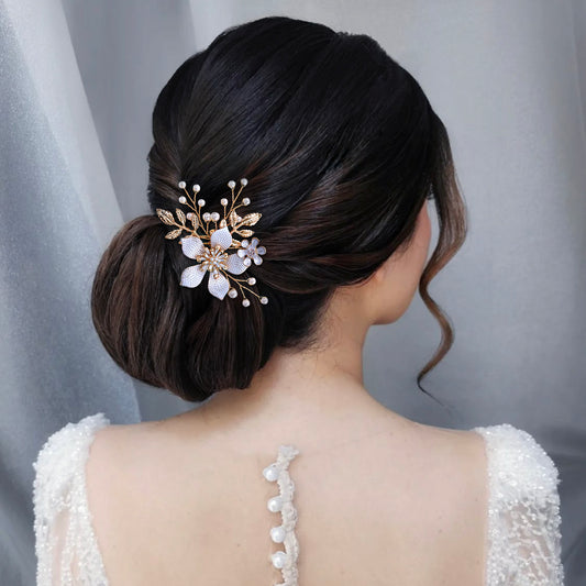BHP359 gold rhinestone pearl hair comb