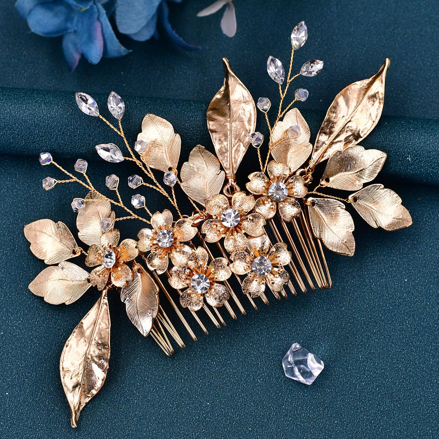 BRIDELLA BHP297 Alloy Leaves Hair Comb Bridal Wedding Hair Accessories Handmade Rhinestone Hairpiece Woman Crystal Headwear