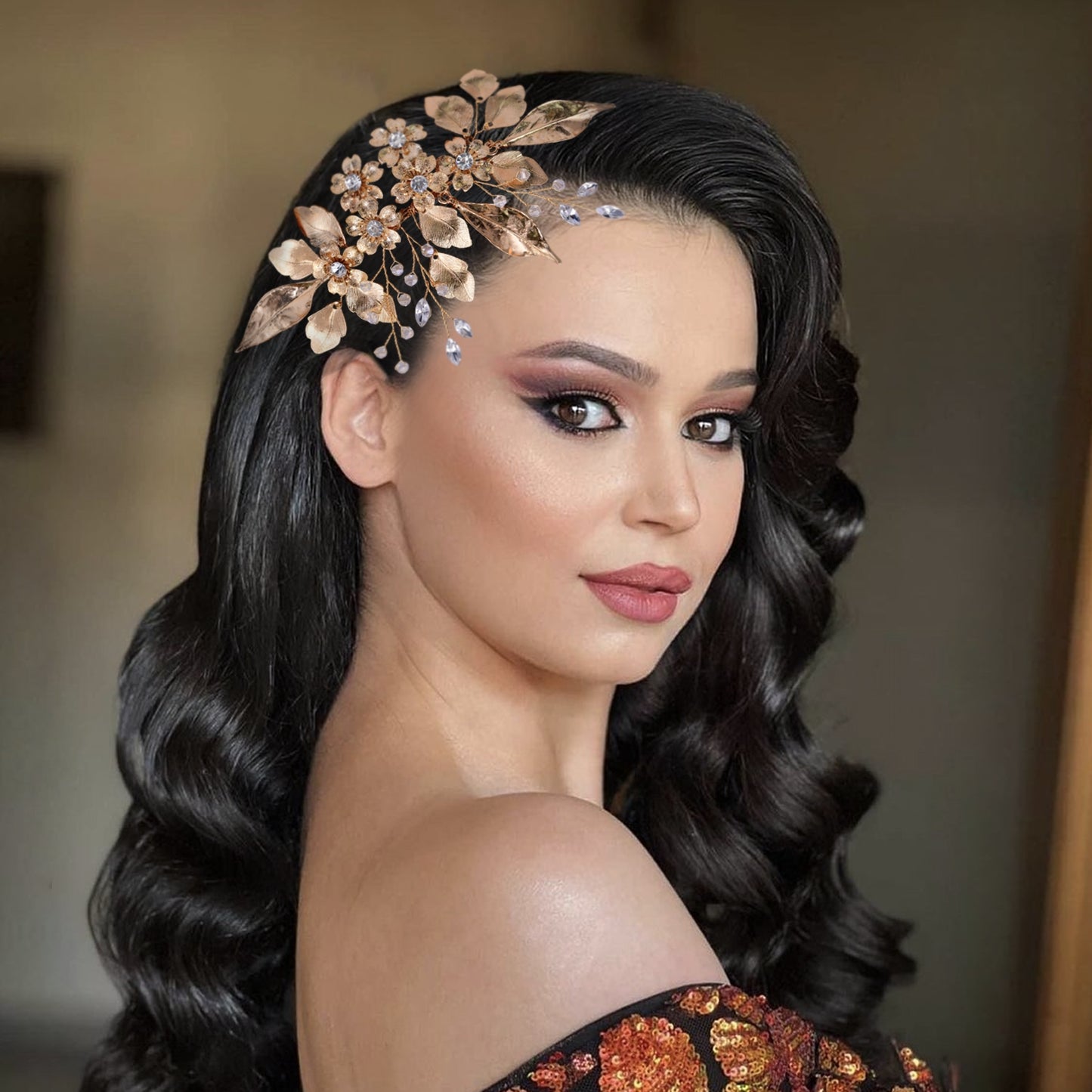 BRIDELLA BHP297 Alloy Leaves Hair Comb Bridal Wedding Hair Accessories Handmade Rhinestone Hairpiece Woman Crystal Headwear