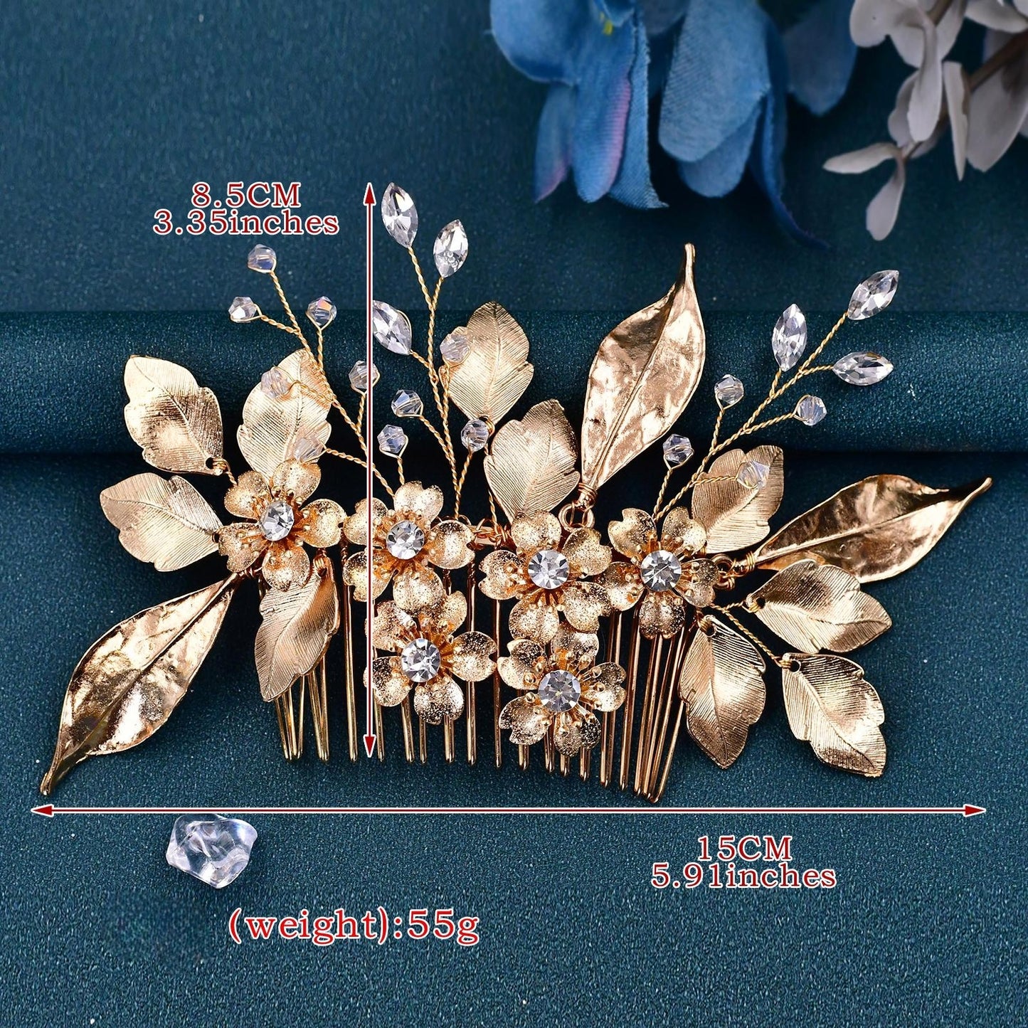 BRIDELLA BHP297 Alloy Leaves Hair Comb Bridal Wedding Hair Accessories Handmade Rhinestone Hairpiece Woman Crystal Headwear