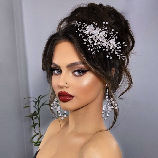 BHP176-S silver rhinestone pearl hair comb