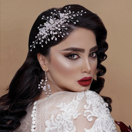 BHP176-S silver rhinestone pearl hair comb