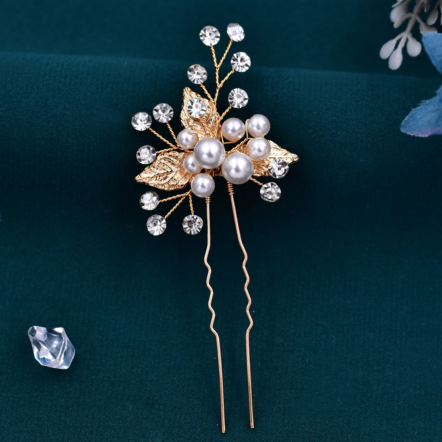 BRIDELLA BHP133-G Three Hairpins Set Bridal Hhair Accessories Wedding Hair Accessories Handmade Bead and Diamond Headpieces