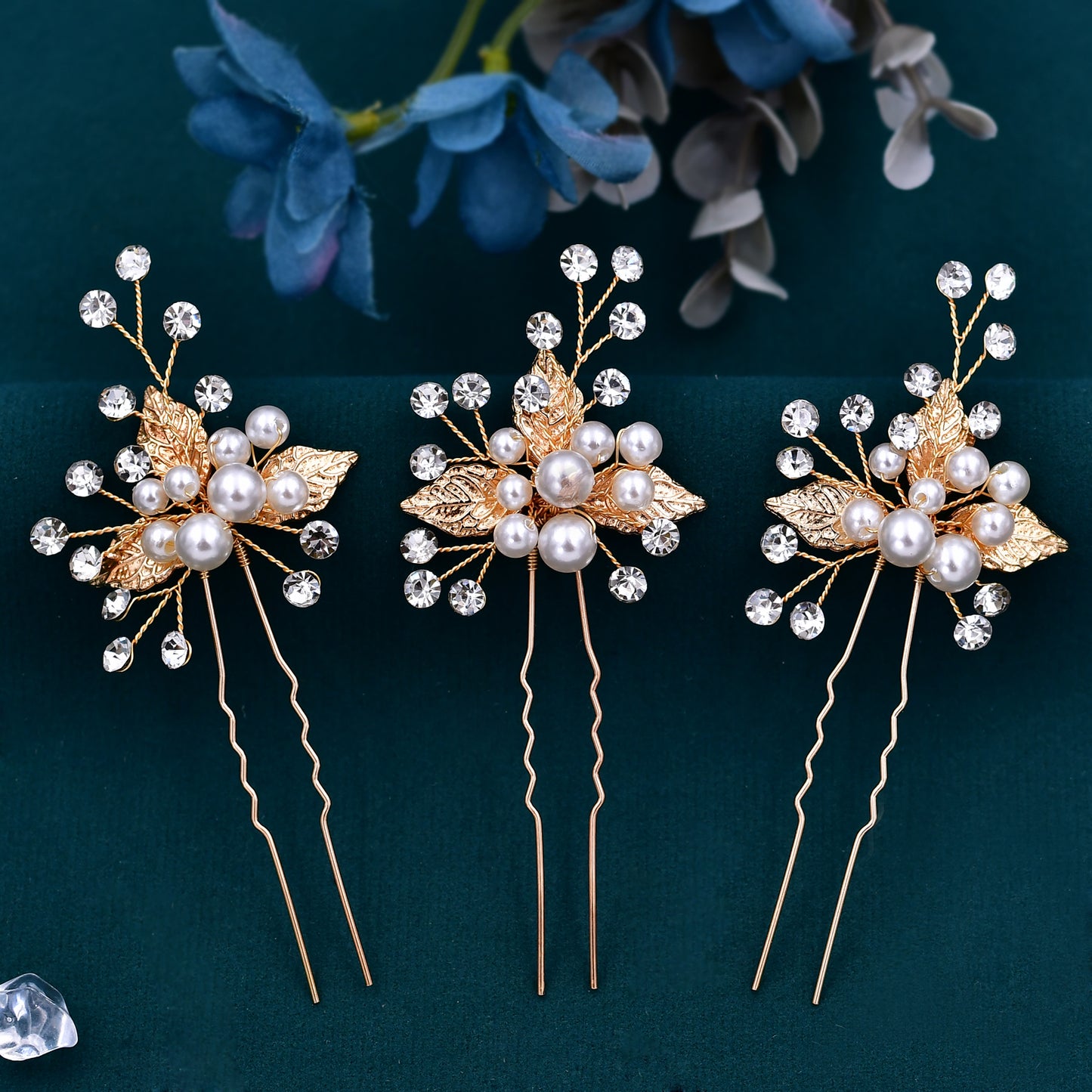 BRIDELLA BHP133-G Three Hairpins Set Bridal Hhair Accessories Wedding Hair Accessories Handmade Bead and Diamond Headpieces