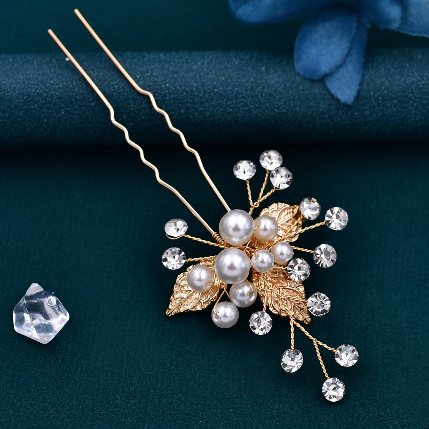 BRIDELLA BHP133-G Three Hairpins Set Bridal Hhair Accessories Wedding Hair Accessories Handmade Bead and Diamond Headpieces