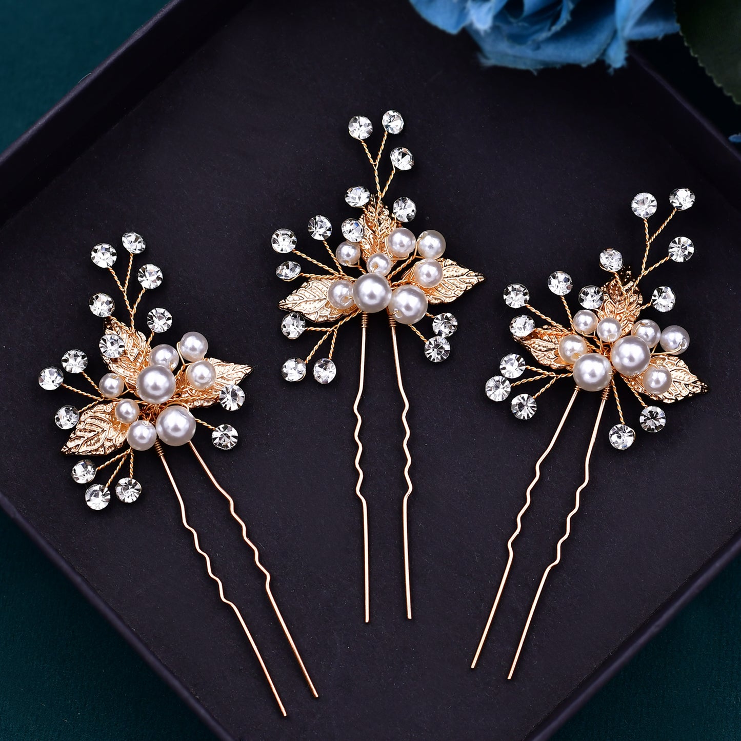 BRIDELLA BHP133-G Three Hairpins Set Bridal Hhair Accessories Wedding Hair Accessories Handmade Bead and Diamond Headpieces