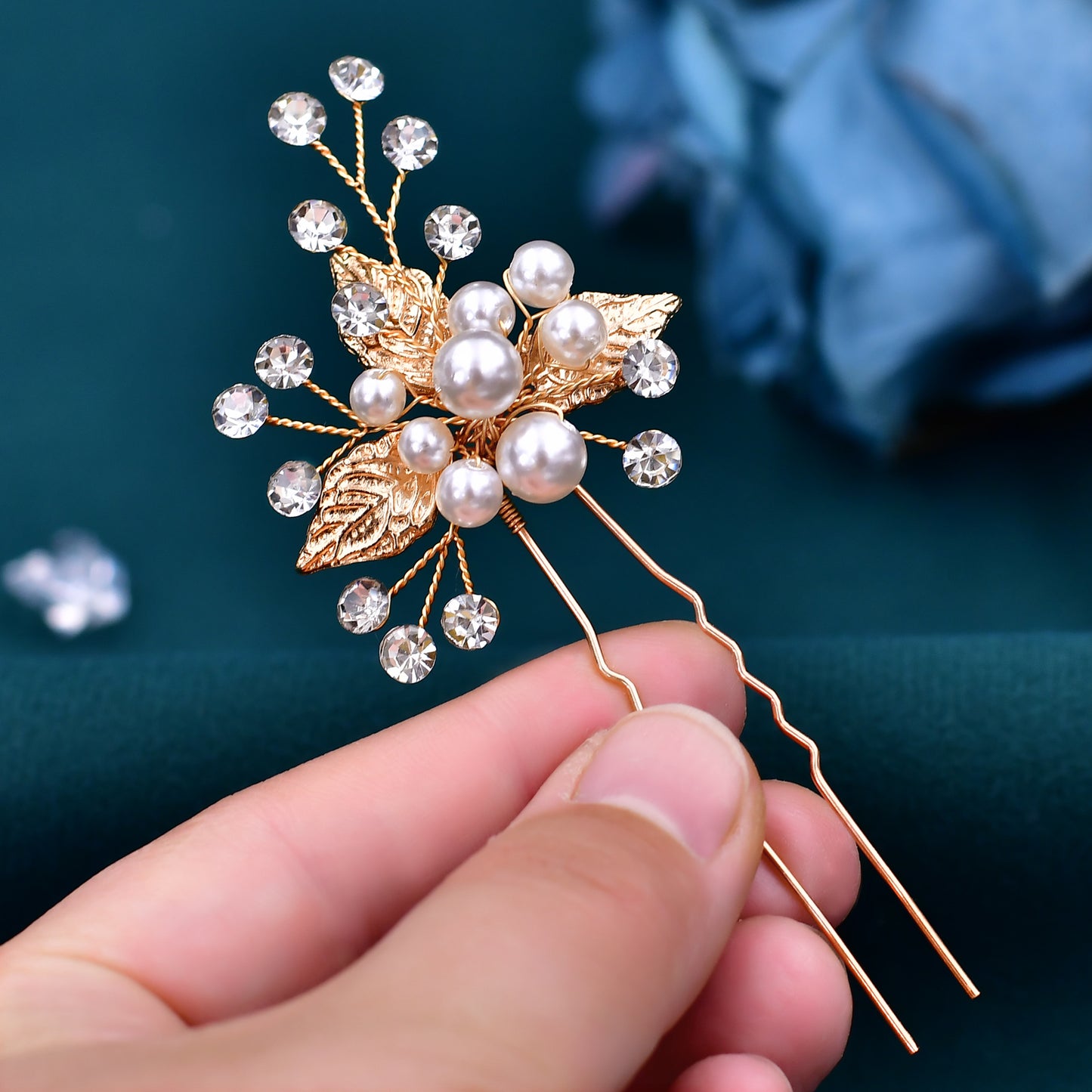 BRIDELLA BHP133-G Three Hairpins Set Bridal Hhair Accessories Wedding Hair Accessories Handmade Bead and Diamond Headpieces