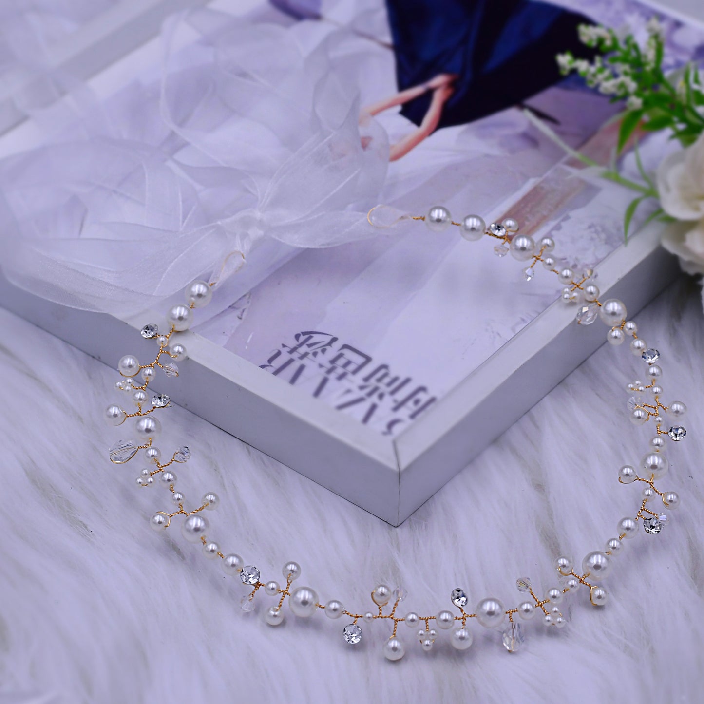 BRIDELLA BHP03 Bridal Tiara Bridal Headband Pearl Bridal Wedding Hair Accessories Crystal Wedding Hair Jewelry Wedding Hairband