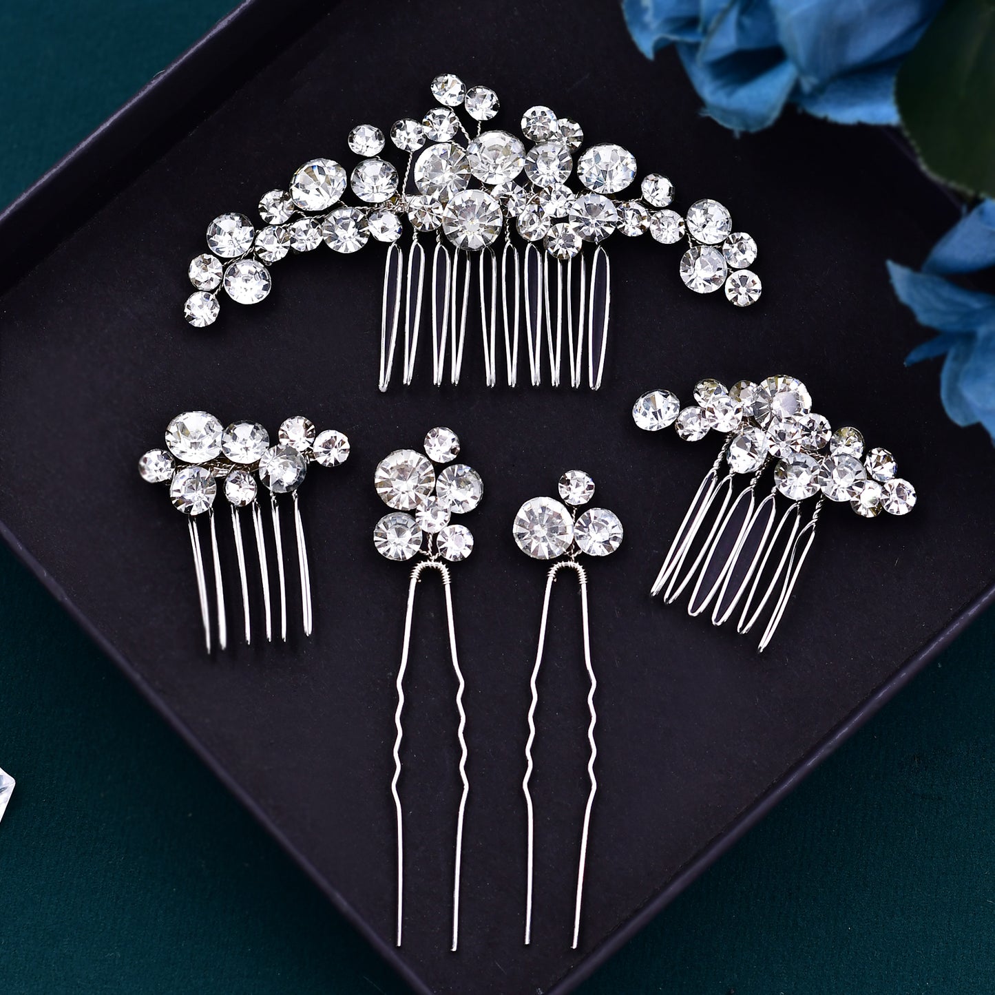 BRIDELLA BHP387 5 Pcs Set Rhinestone Hair Comb Set Bridal Wedding Crystal Hairpiece Handmade Hair Jewelry Accessories Rhinestones Hair Clip