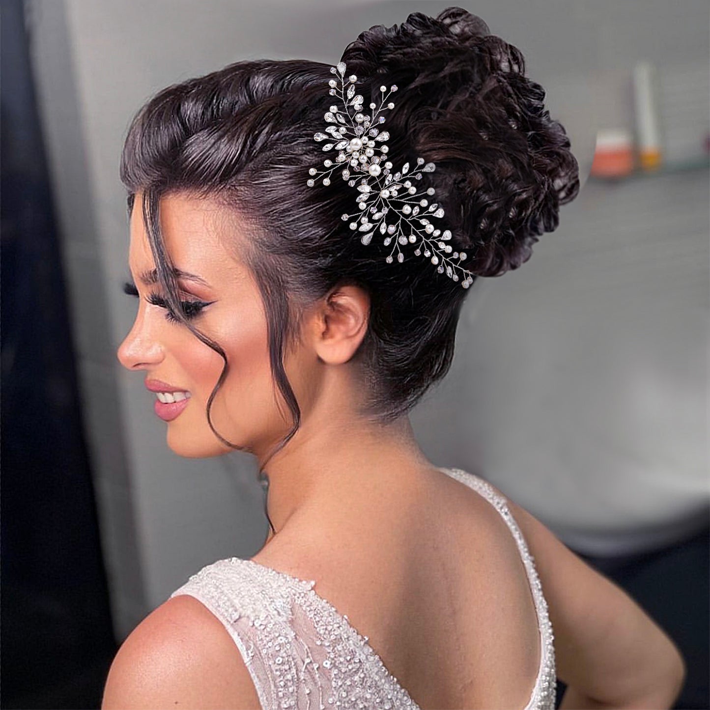 BRIDELLA BHP84 Wedding Pearls Hairpiece Bridal Rhinestone Crystal Hair Accessories Woman Party Headband Bride Fashion Headwear