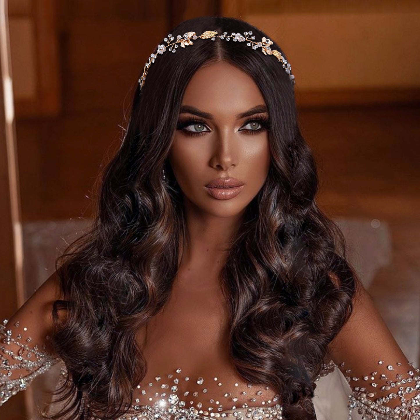 BRIDELLA BHP122 Trendy Bried Hair Band Wedding Hair Accessories Alloy Leaf Bridal Headpiece Golden Color Woman Hair Vine Headband
