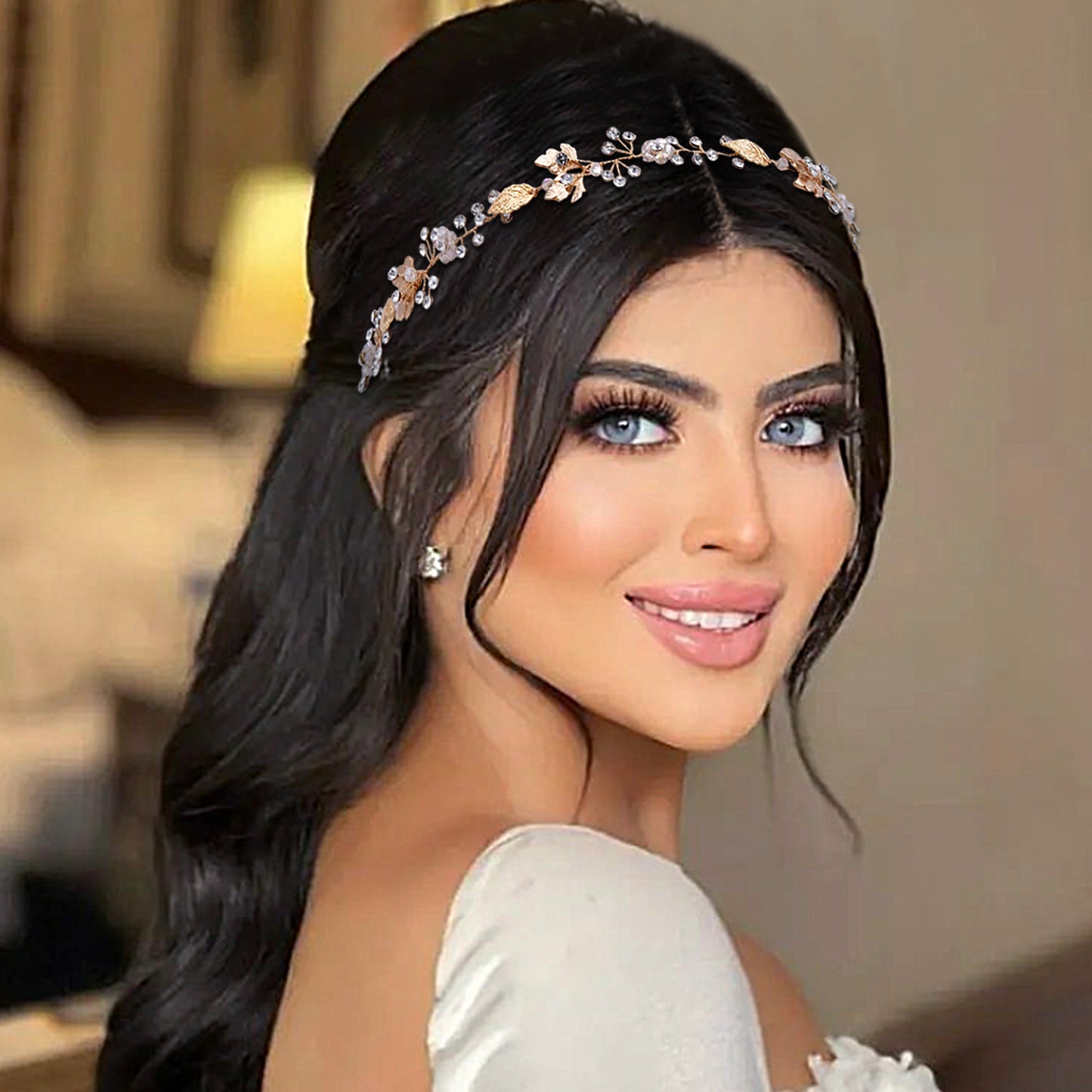 BRIDELLA BHP122 Trendy Bried Hair Band Wedding Hair Accessories Alloy Leaf Bridal Headpiece Golden Color Woman Hair Vine Headband
