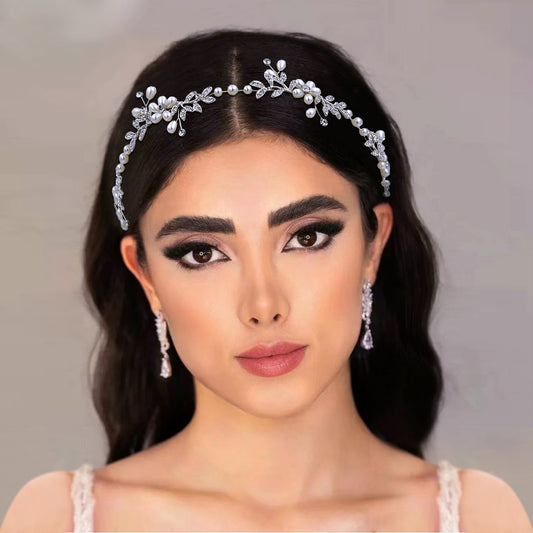 BHP152-S silver rhinestone pearl headband