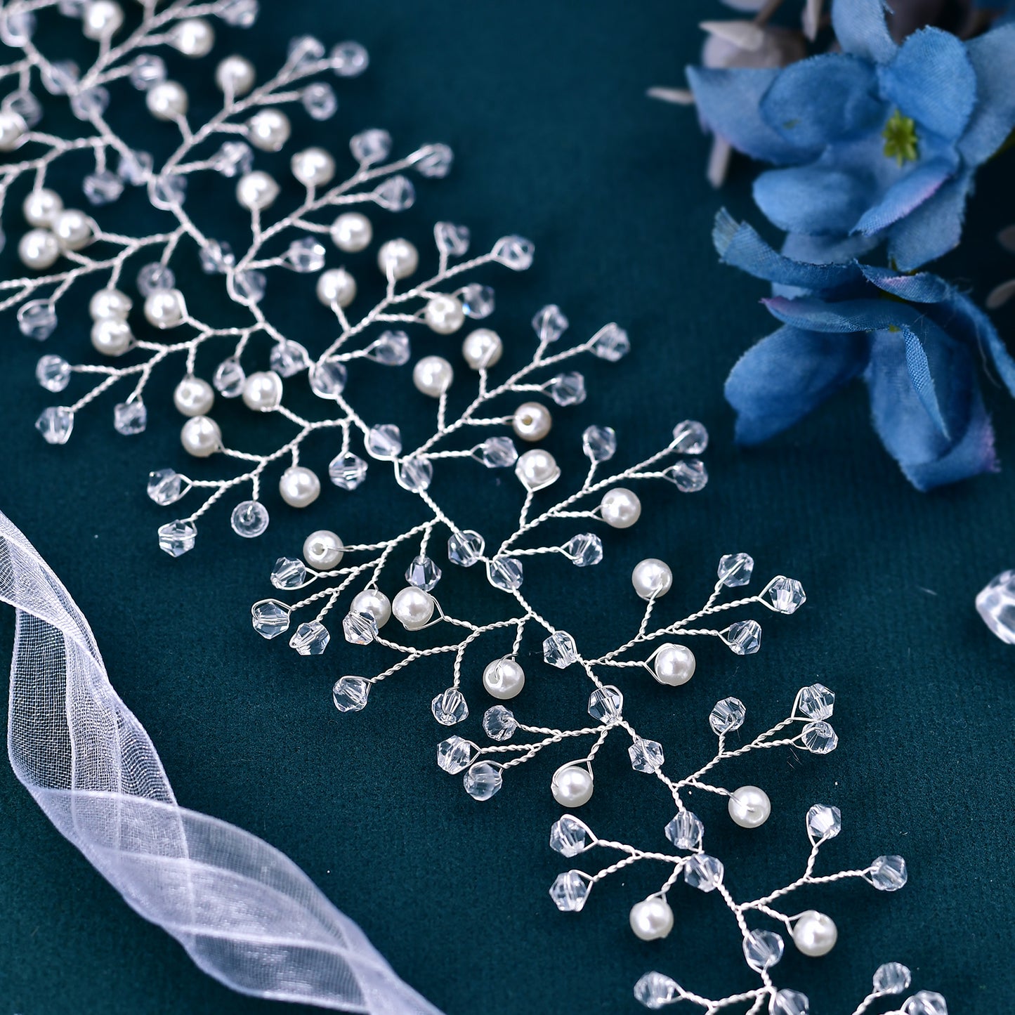 BRIDELLA BHP55 Pearl Crystal Bridal Headband Wedding Headpiece for Woman Handmade Brides Tiara Pageant Headdress Girls Hair Piece