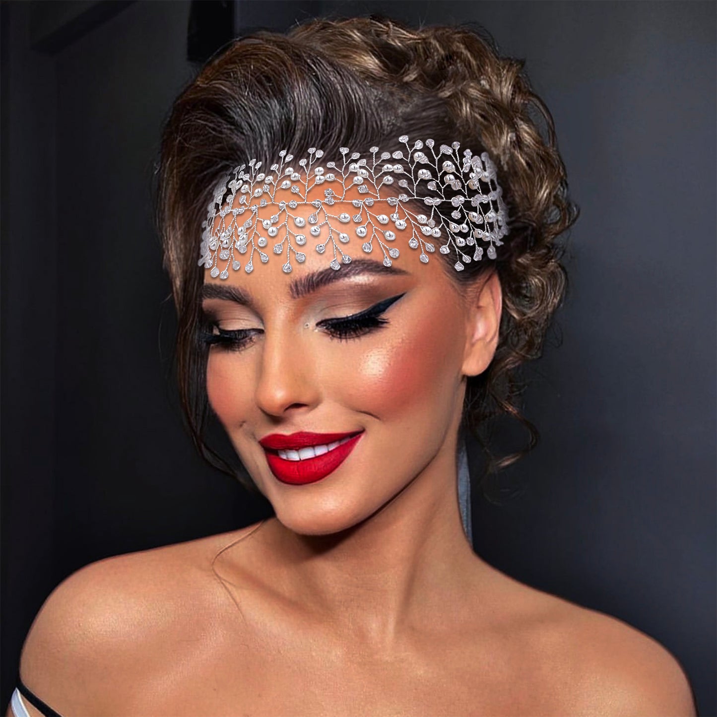 BRIDELLA BHP55 Pearl Crystal Bridal Headband Wedding Headpiece for Woman Handmade Brides Tiara Pageant Headdress Girls Hair Piece