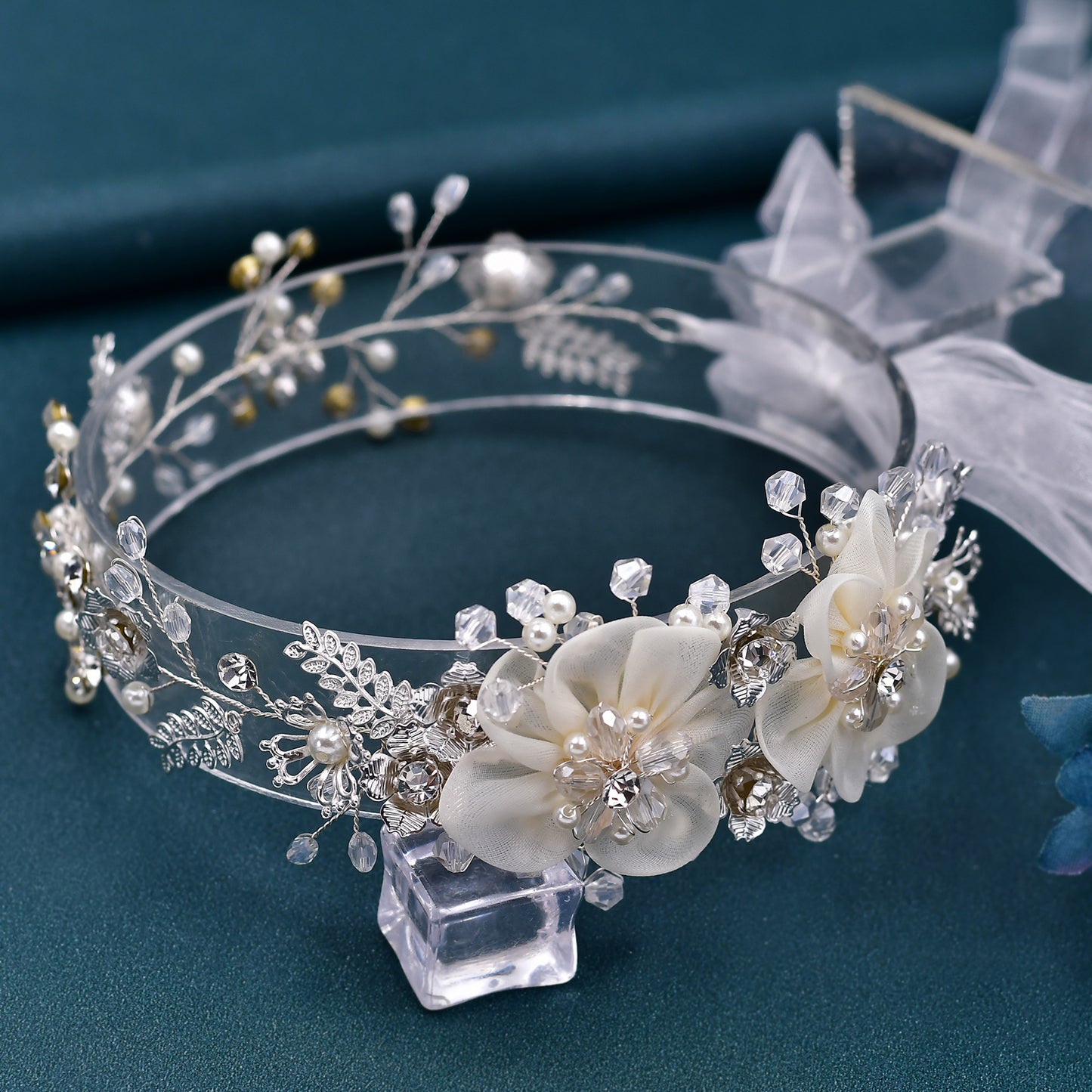 BRIDELLA BHP275 Bride Headdress Organza Flower Headpiece Hair Accessories for Wedding Woman Head Jewelry Bridal Hair Band
