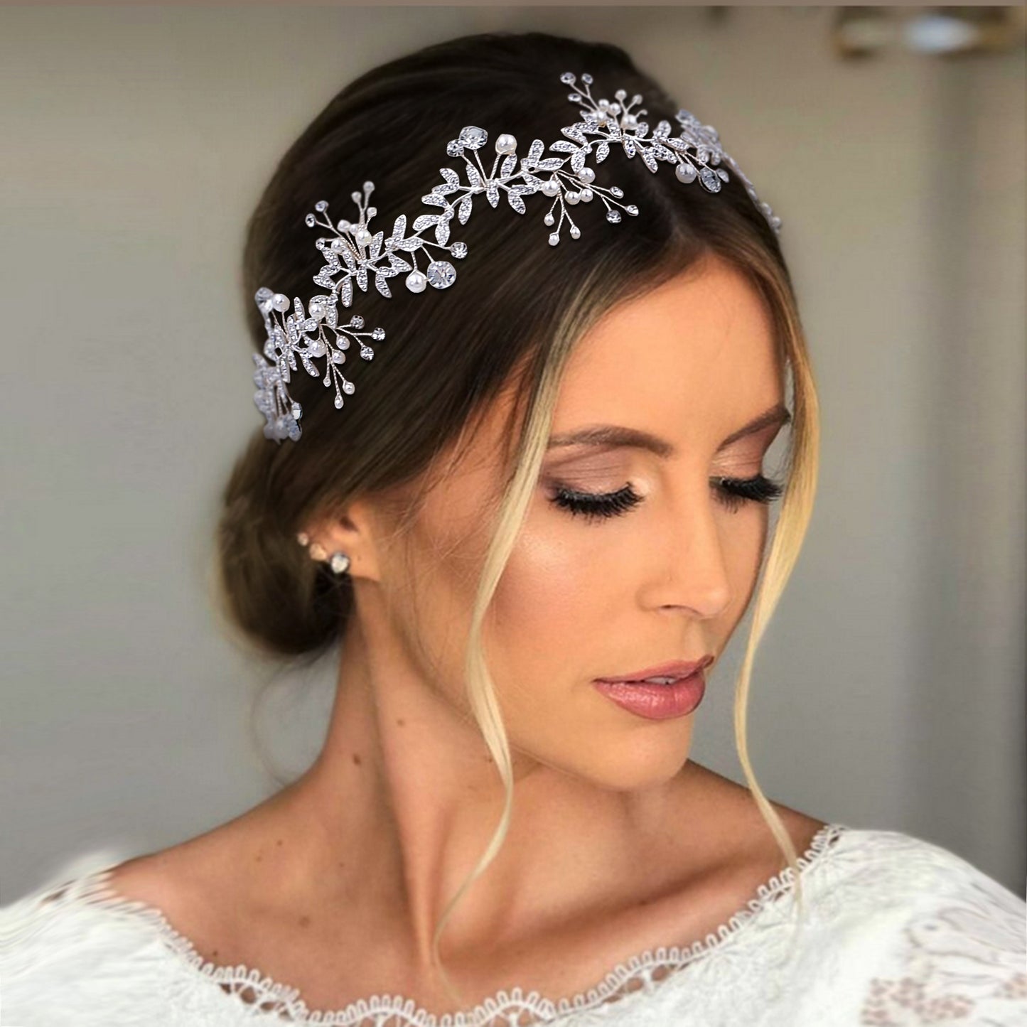 BRIDELLA BHP233 Wedding Rhinestone Headpieces Bride Hair Accessories Alloy Leaf Wedding Hair Vines Headband Wedding Hair Pieces