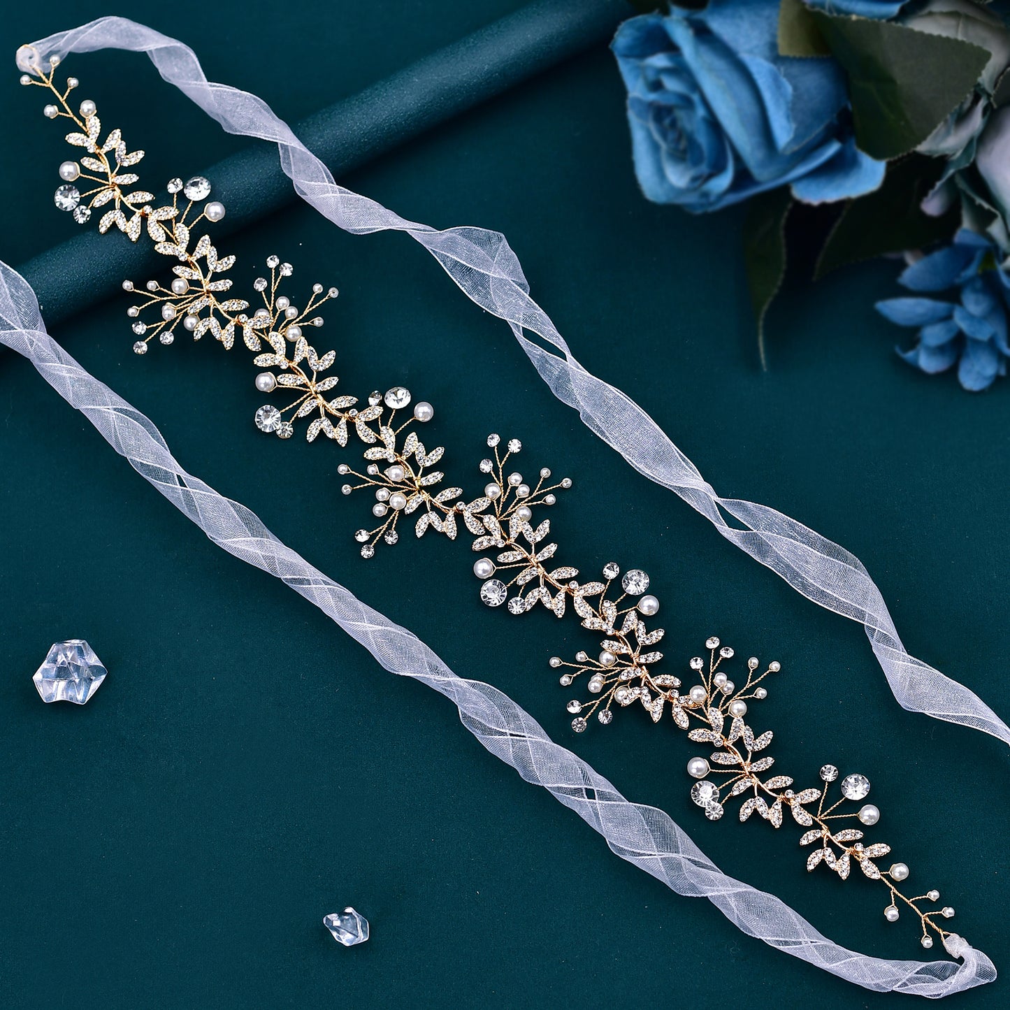 BRIDELLA BHP233 Wedding Rhinestone Headpieces Bride Hair Accessories Alloy Leaf Wedding Hair Vines Headband Wedding Hair Pieces
